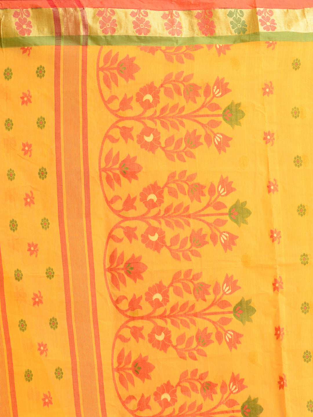 Women's Yellow Pure Cotton Hand Woven Tant Saree-Sajasajo