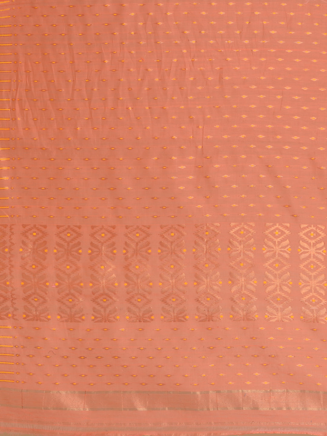 Women's Orange Silk Cotton Handwoven Soft Jamdani Saree With Zari Work Without Blouse-Sajasajo