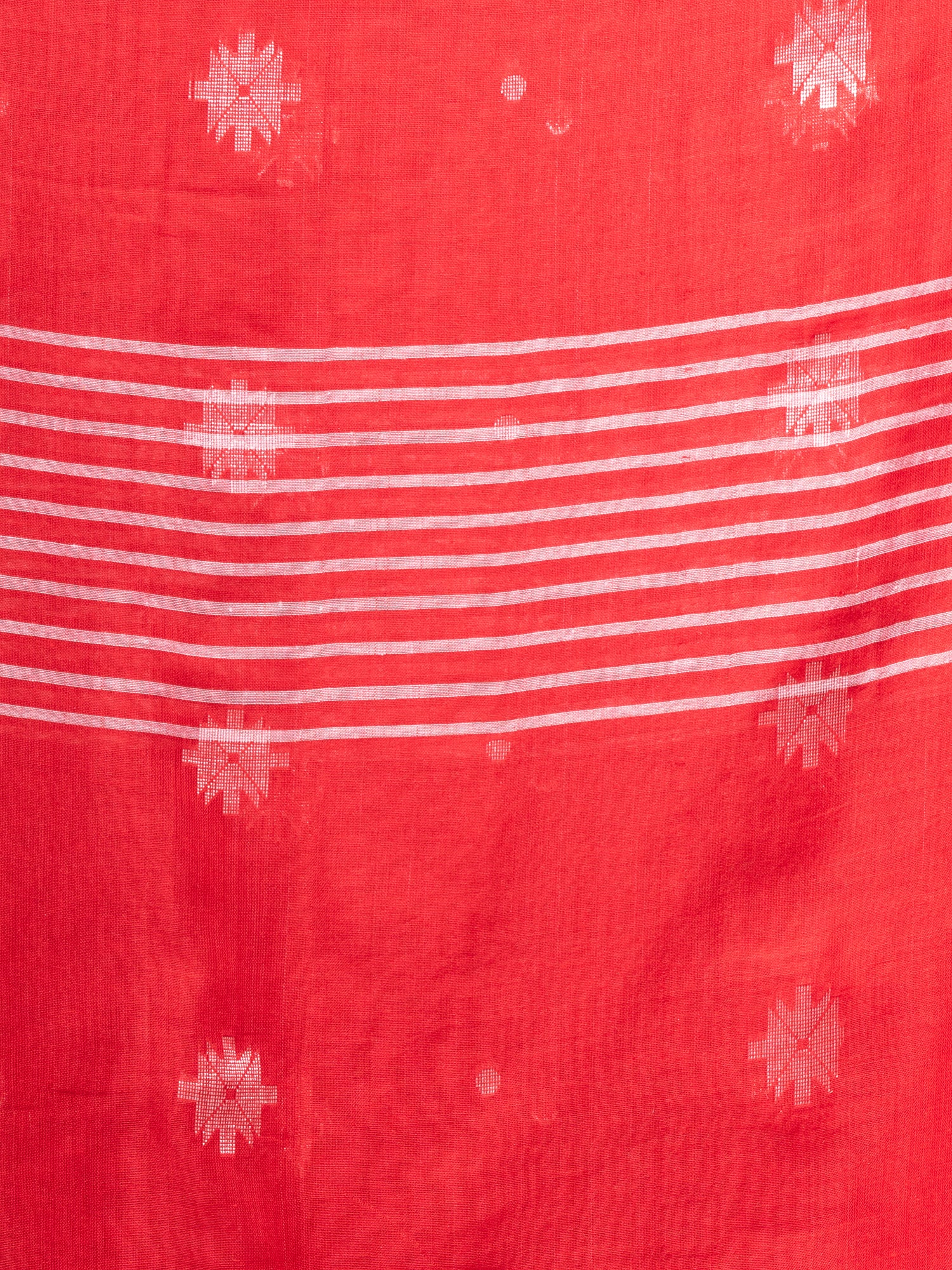 Women's Red Cotton Handloom Saree With White Flower Butta - In Weave Sarees