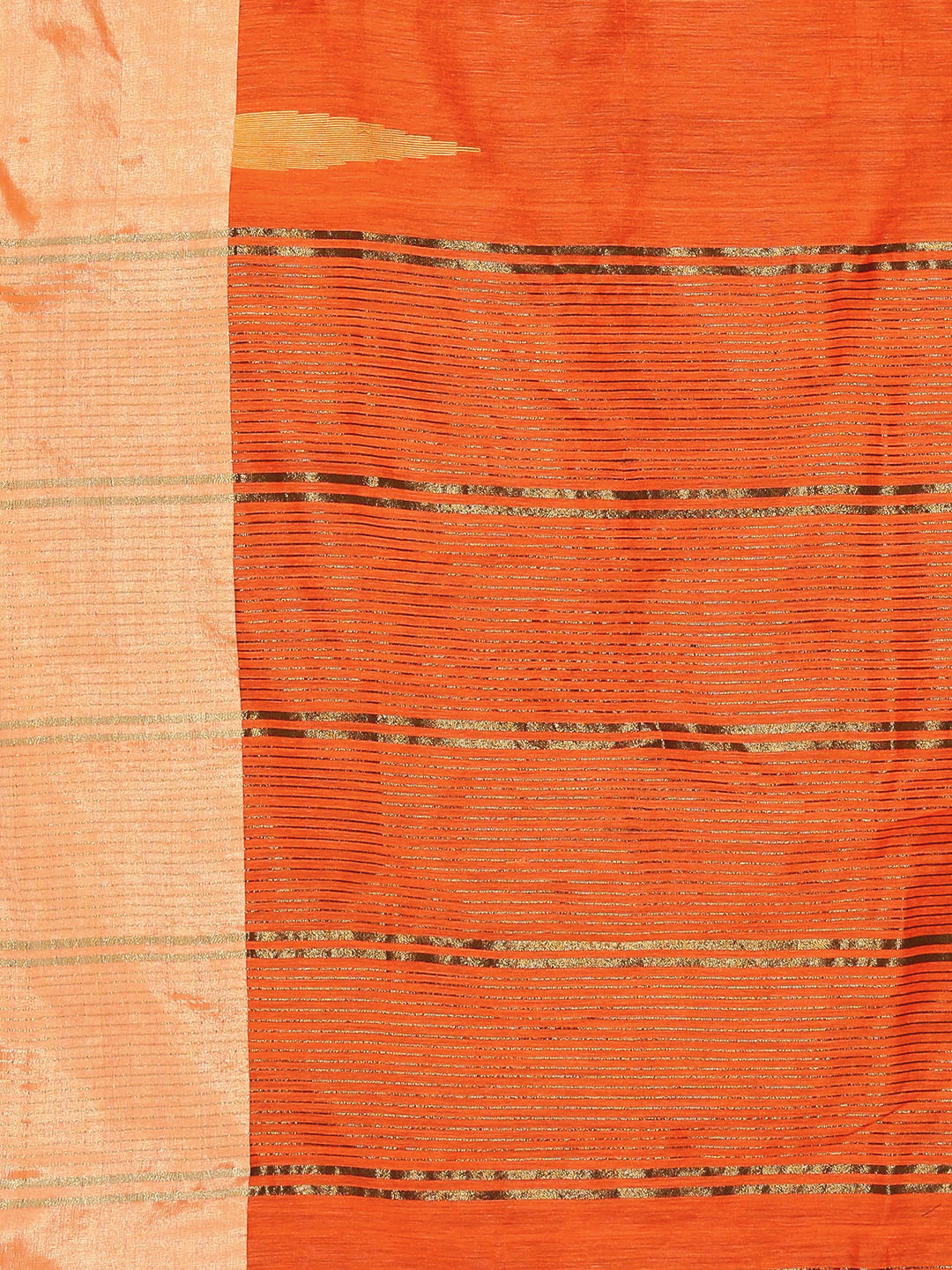 Women's Orange handwoven Blended Cotton saree with temple border - Sajasajo