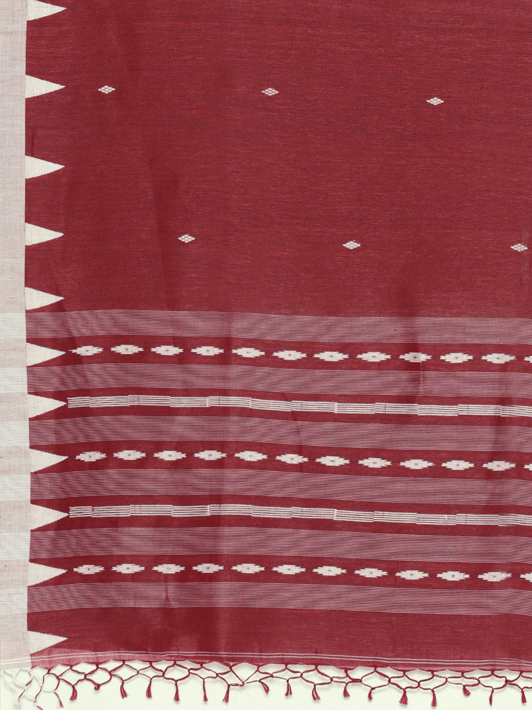 Women's Red handwoven Cotton Linen Saree - Sajasajo