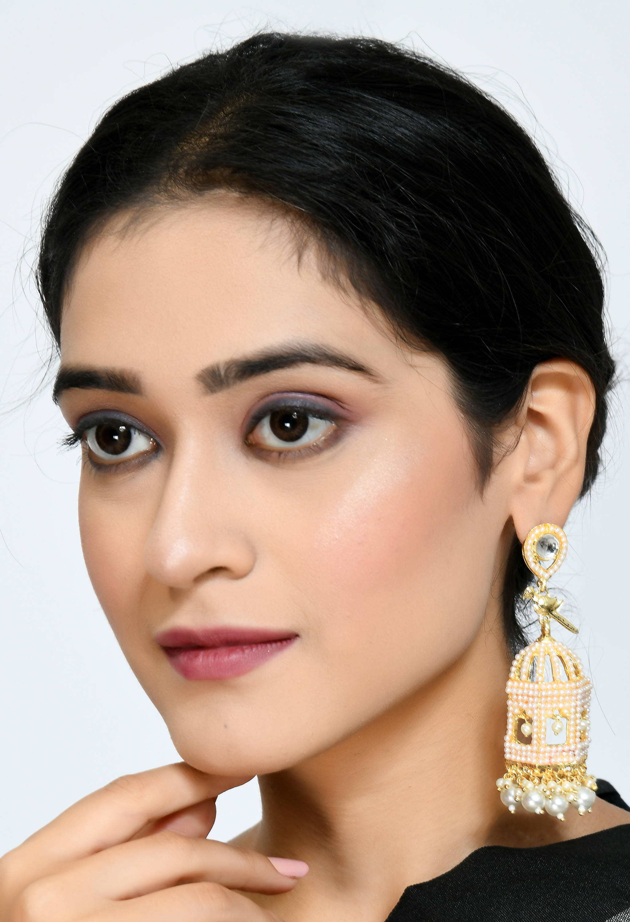 Johar Kamal Golden Color Bird Nest Earrings with Pearls Jker_154