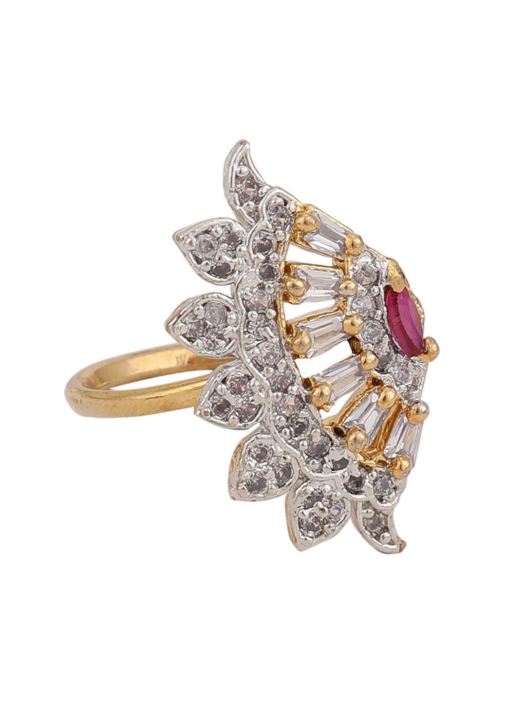 Women's Stylish Cubic Zirconia Studded Adjustable Gold-Plated Classy Ring - Anikas Creation