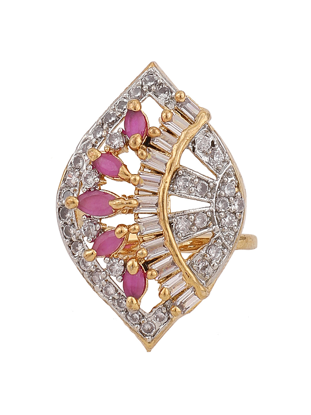 Women's Gold-Plated White Ad-Studded Handcrafted Adjustable Finger Ring - Anikas Creation