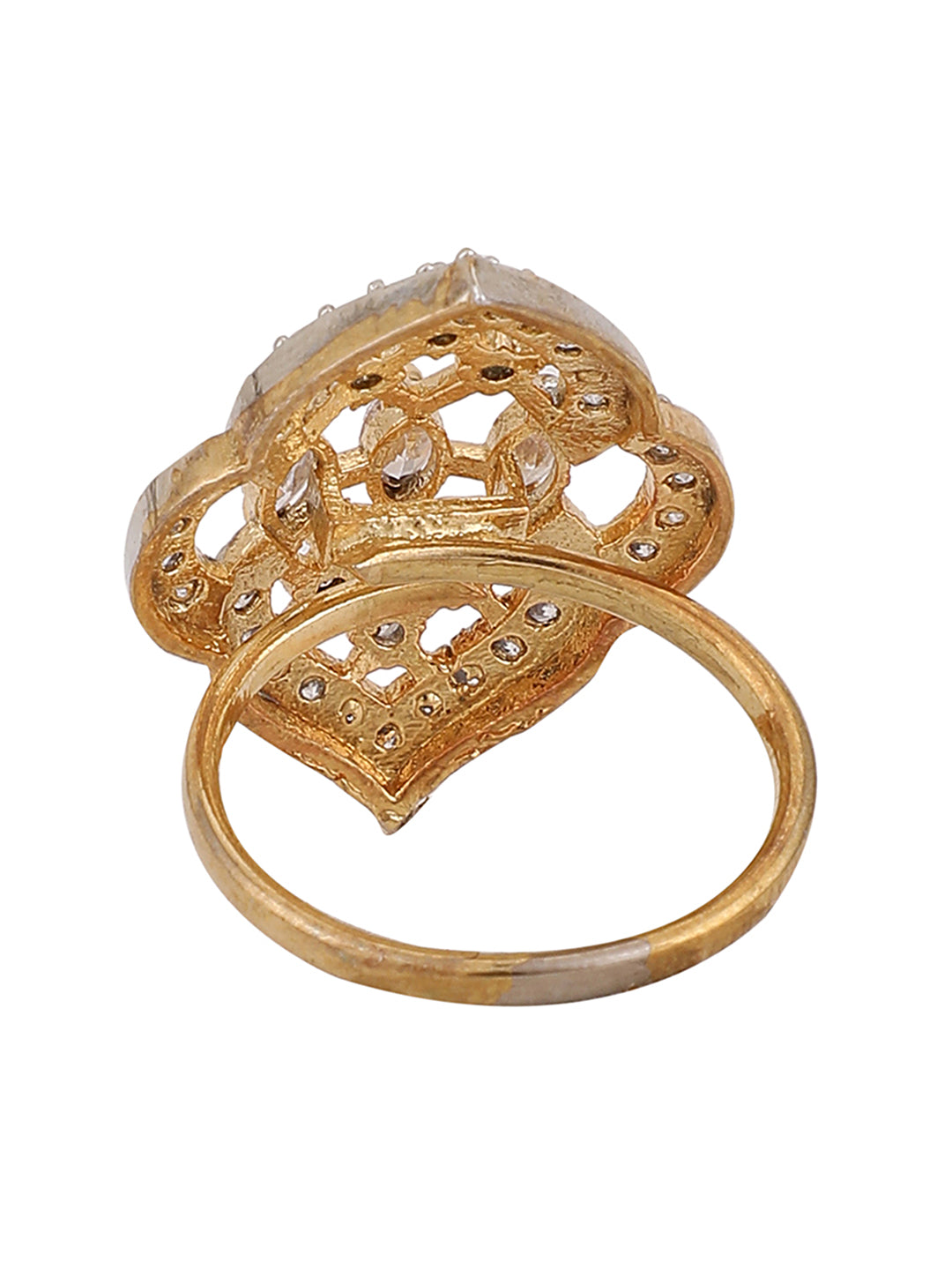 Women's American Diamond Gold Plated Stone Studded Adjustable Cocktail Ring - Anikas Creation