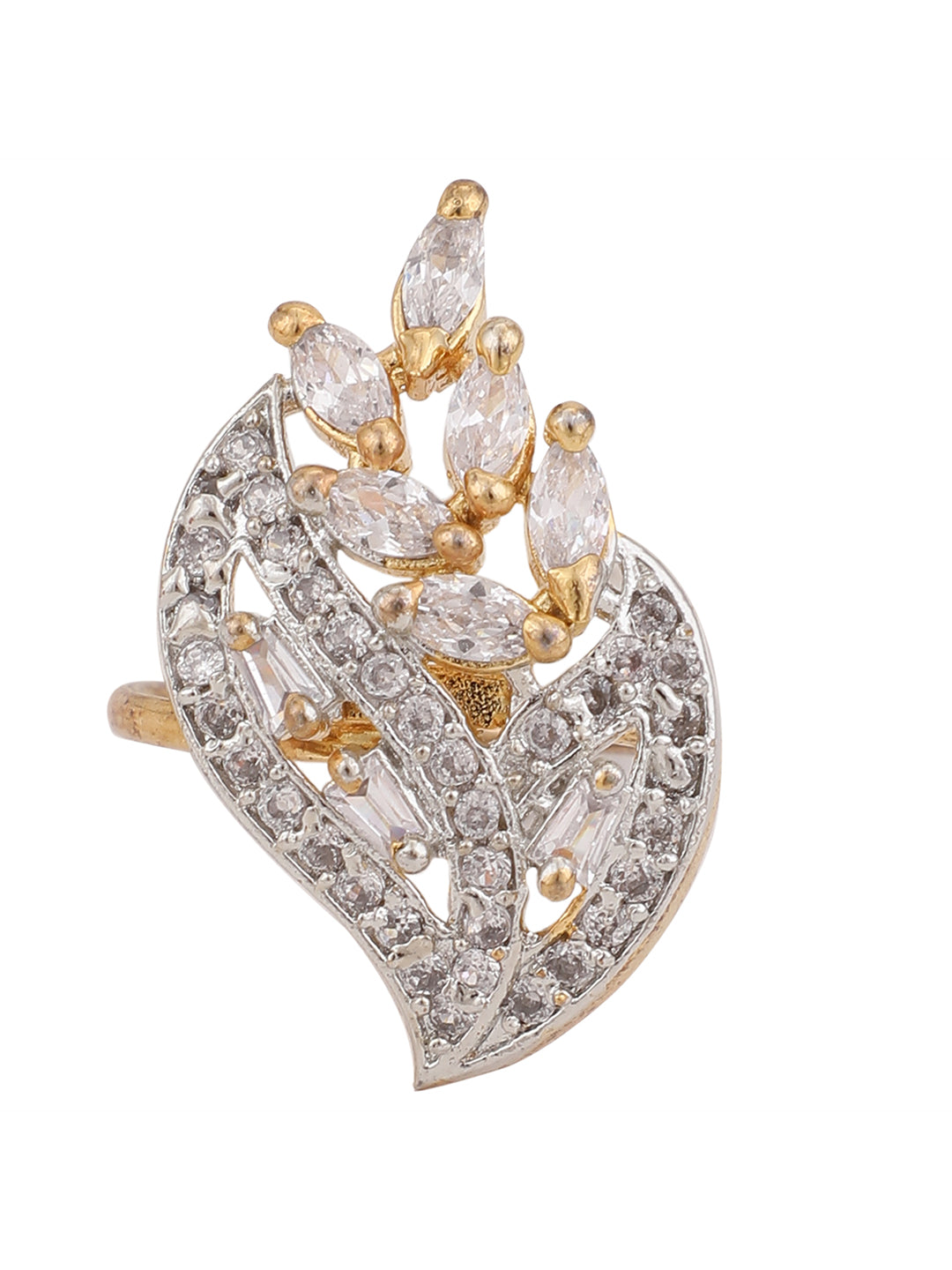 Women's American Diamond Gold With Stone Studded Cocktail Ring - Anikas Creation