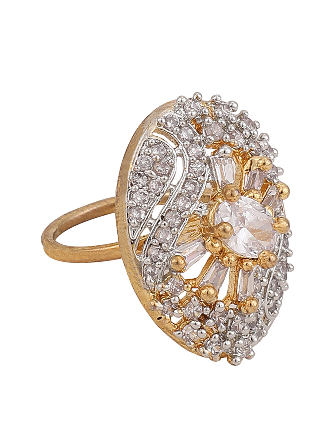 Women's Oval Shape Gold Plated White Cz Stone Studded Cocktail Ring - Anikas Creation