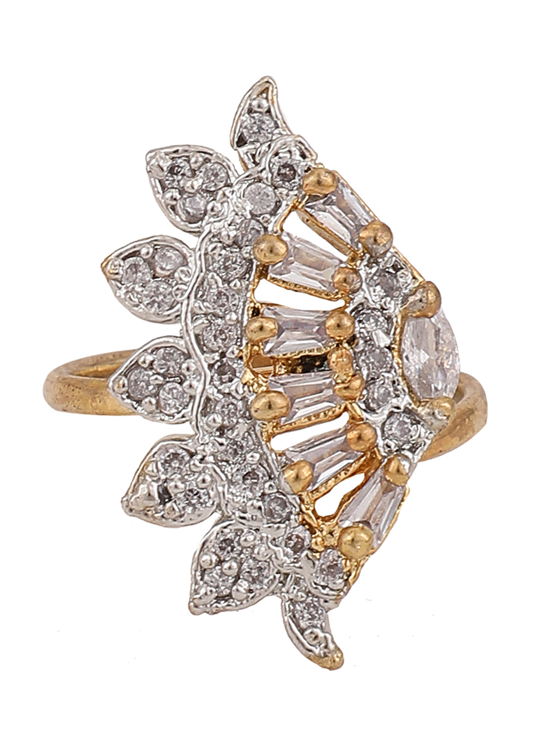 Women's Stylish Cocktail White American Diamond Adjustable Ring  - Anikas Creation
