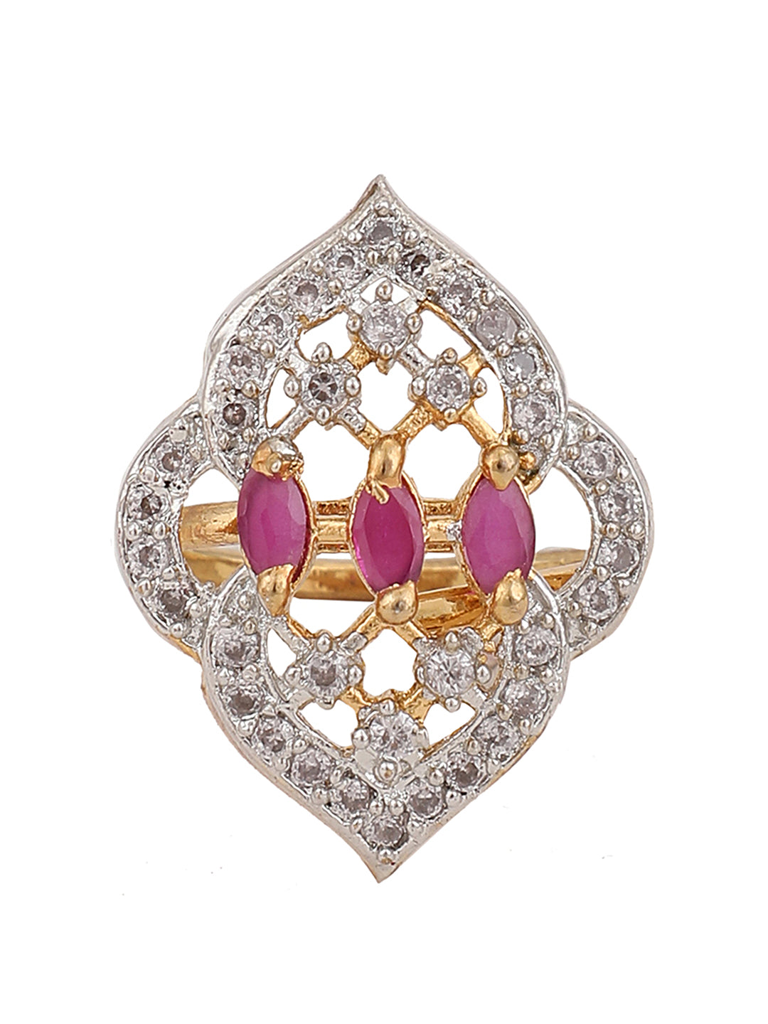 Women's Designer Classy Look American Diamond Magenta White Cocktail Ring