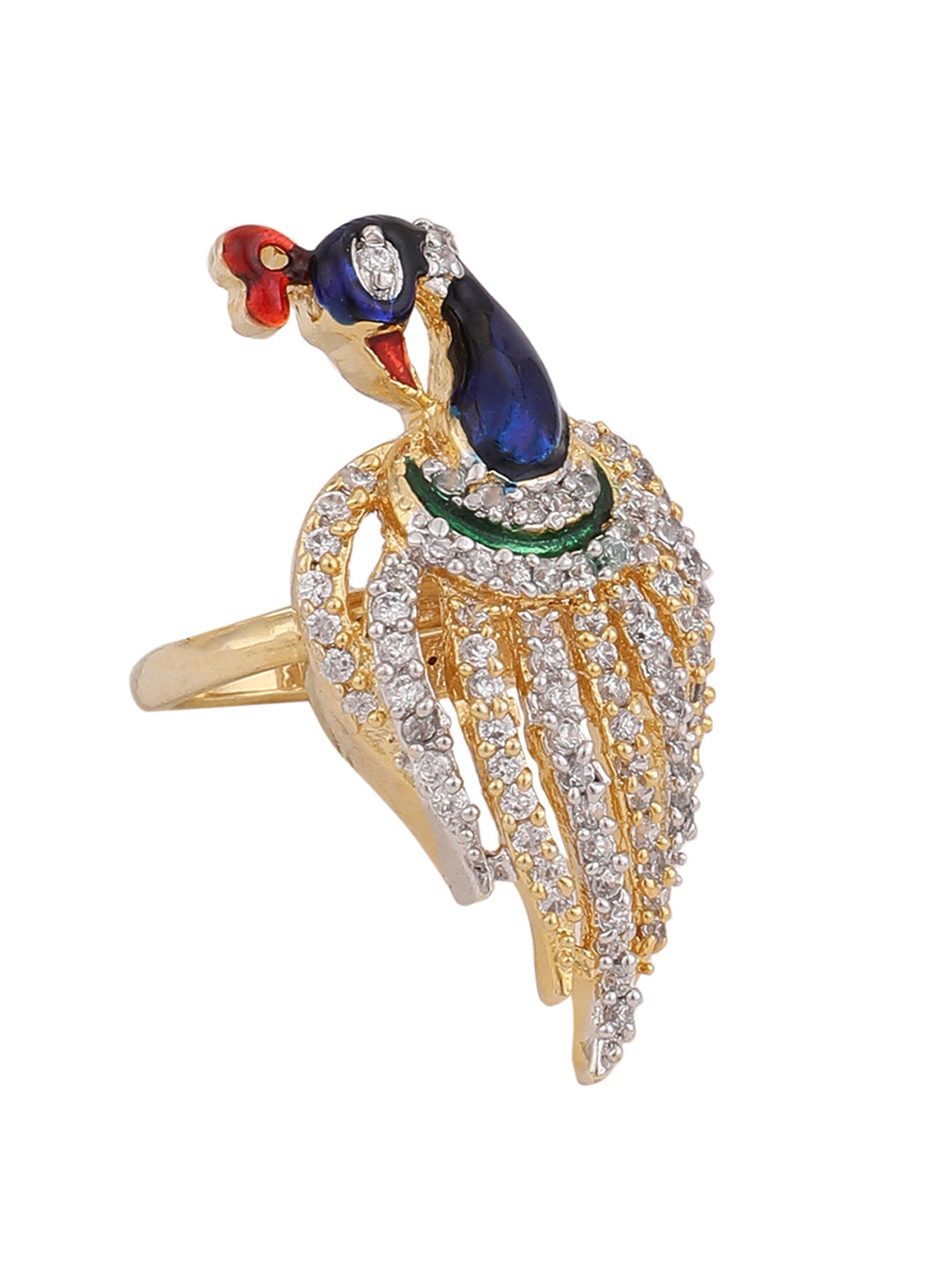 Women's Elegant Peacock Shape Multicolour American Diamond Cocktail Ring - Anikas Creation