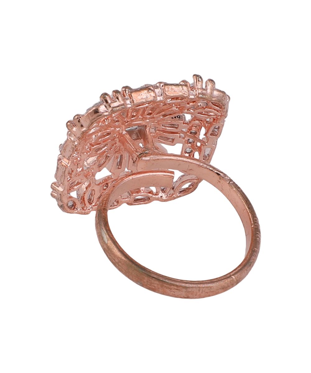 Women's American Diamond Studded Rose Gold Square shaped Statement Cocktail Ring - MODE MANIA