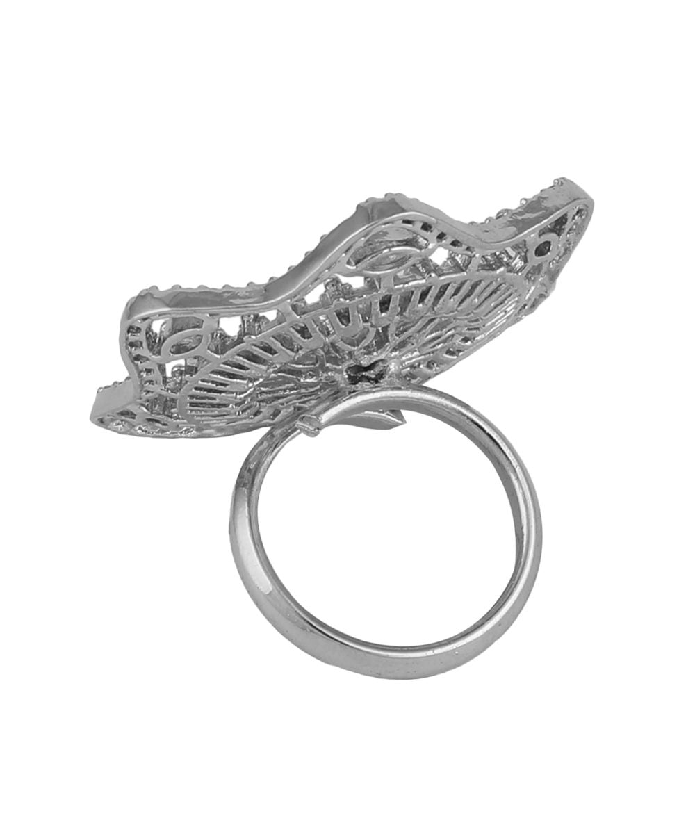 Women's Absract Shaped American Diamond Studded Silver Statement Cocktail Ring - MODE MANIA