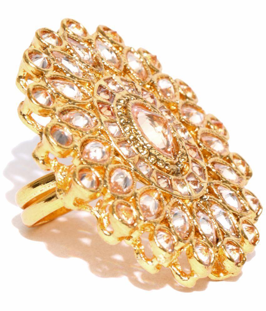 Women's Gold-Plated Stones Studded Adjustable Ring - Priyaasi