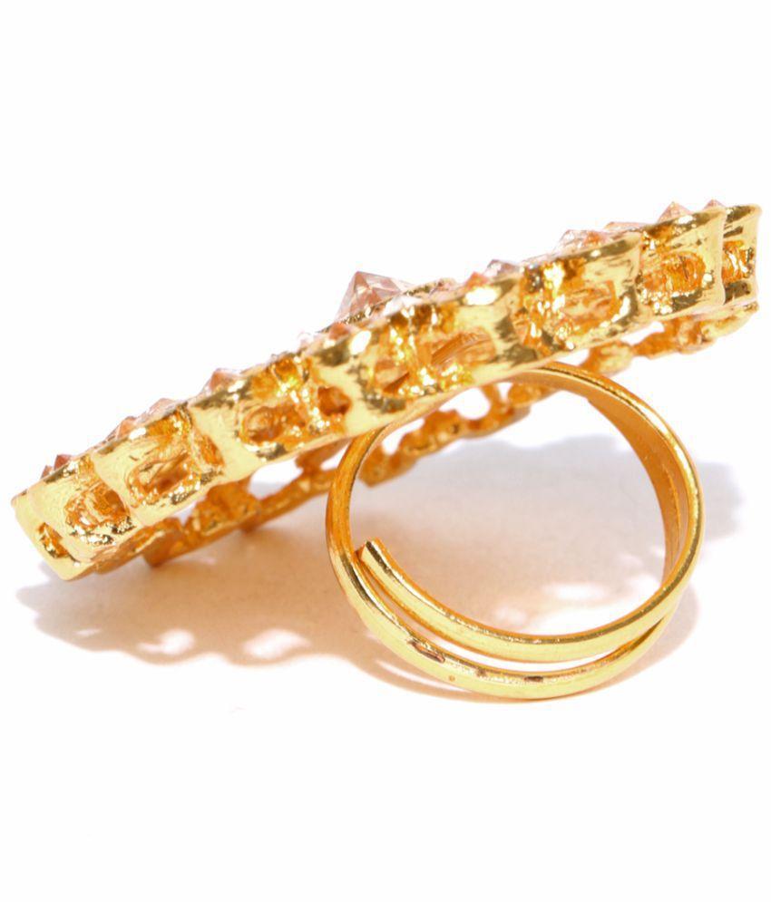 Women's Gold-Plated Stones Studded Adjustable Ring - Priyaasi