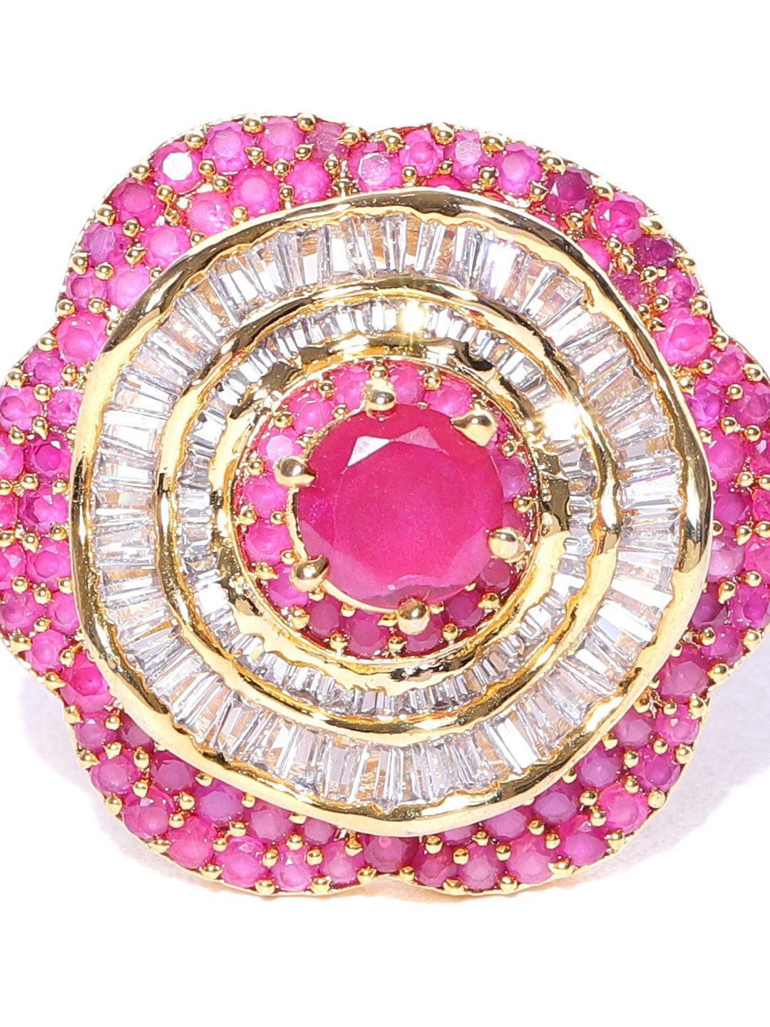 Women's Stylish Floral Shaped Pink And White American Diamond Ring For Women And Girls - Priyaasi