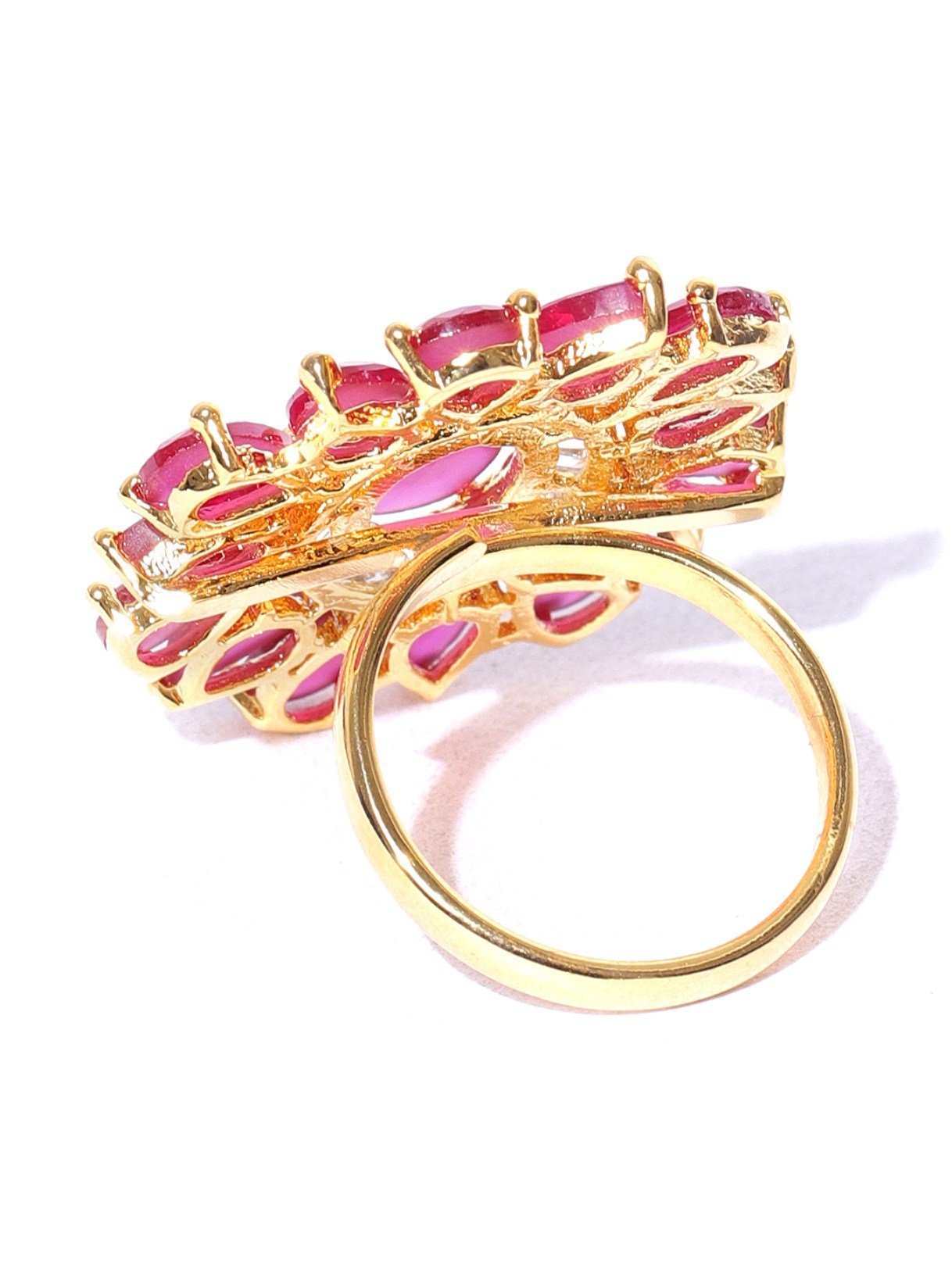 Women's Exclusive Floral Shaped Pink Colour American Diamond Ring For Women And Girls - Priyaasi