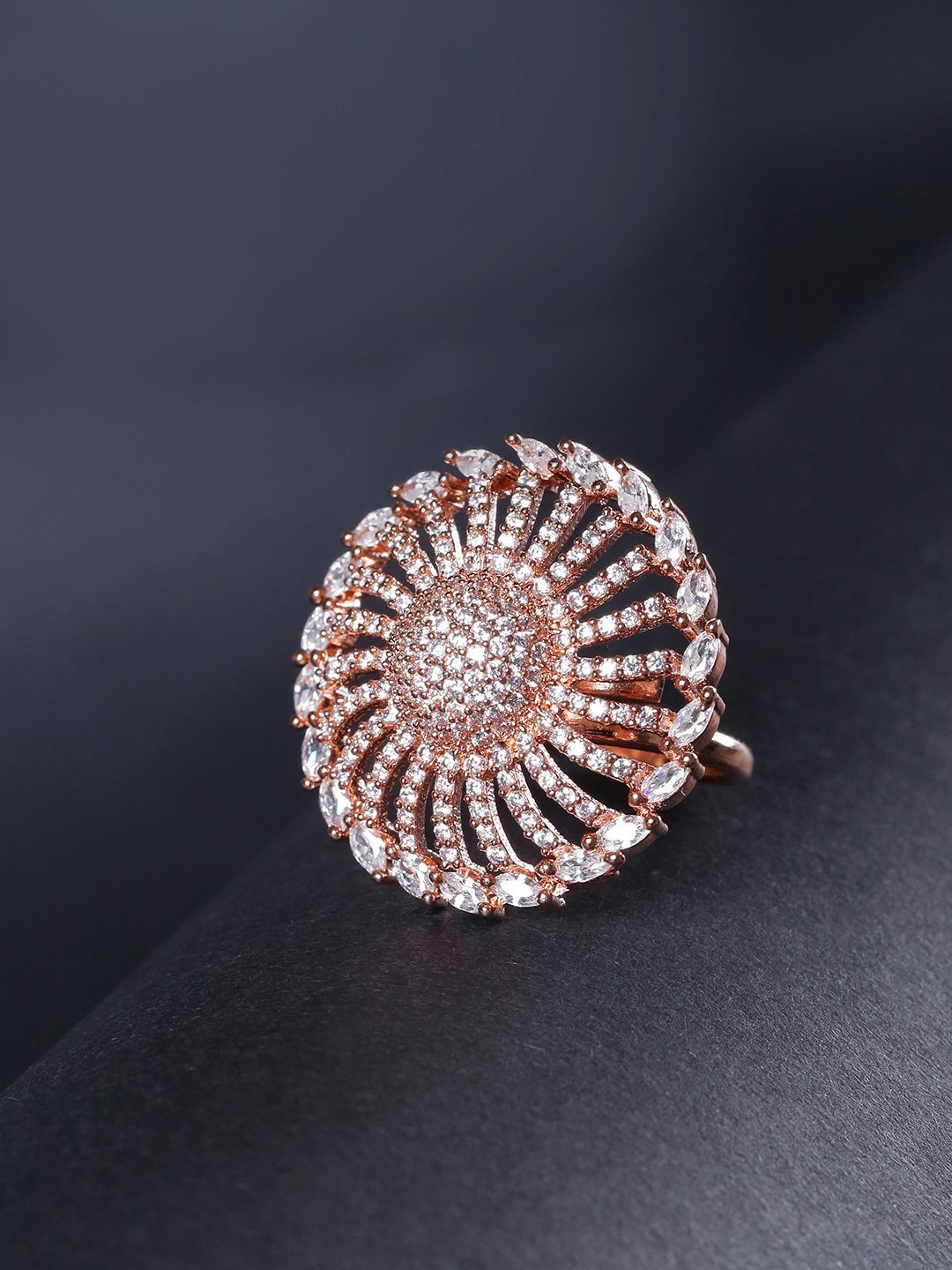 Women's Rose Gold-Plated American Diamond Studded Adjustable Ring - Priyaasi