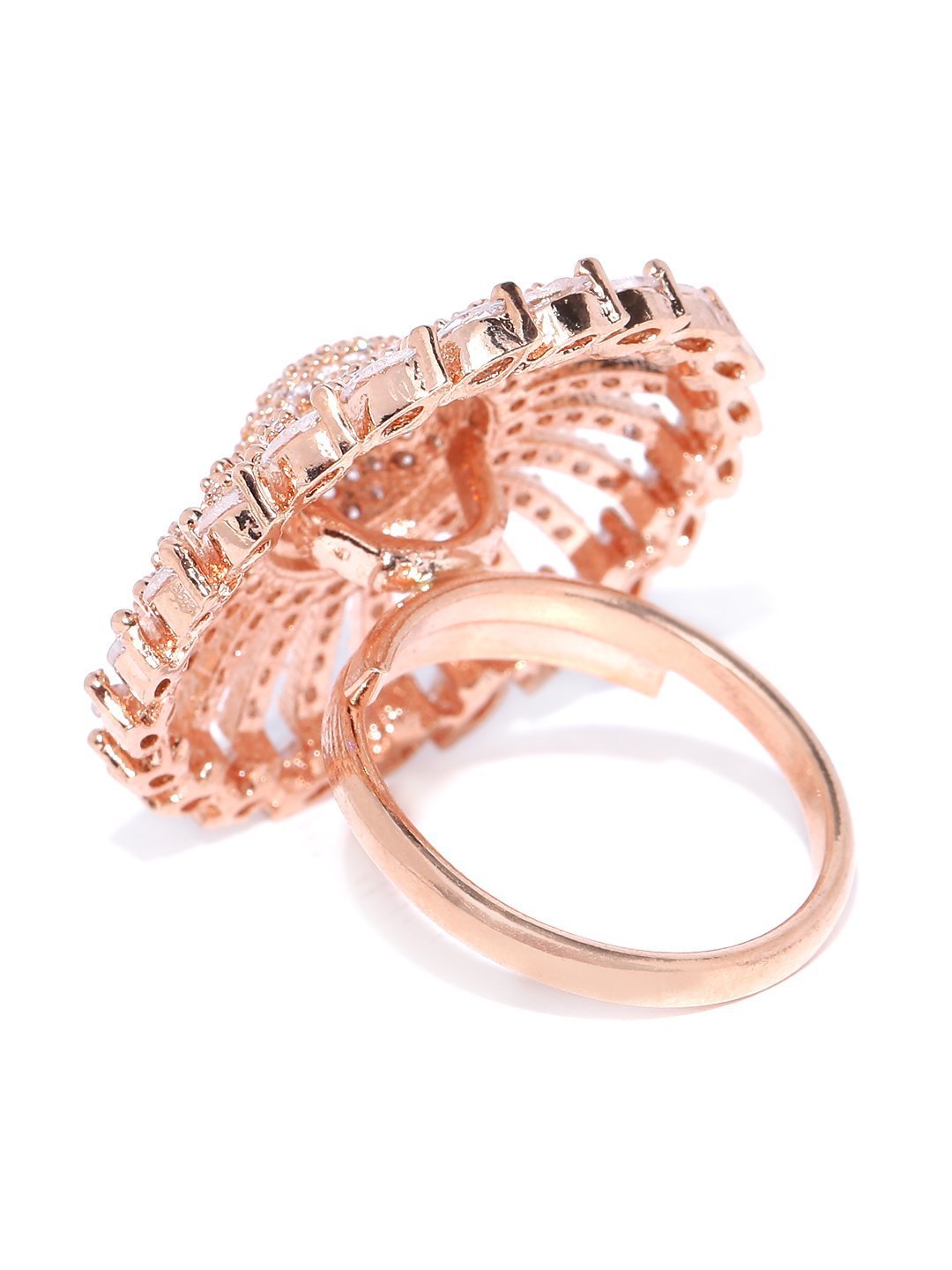 Women's Rose Gold-Plated American Diamond Studded Adjustable Ring - Priyaasi