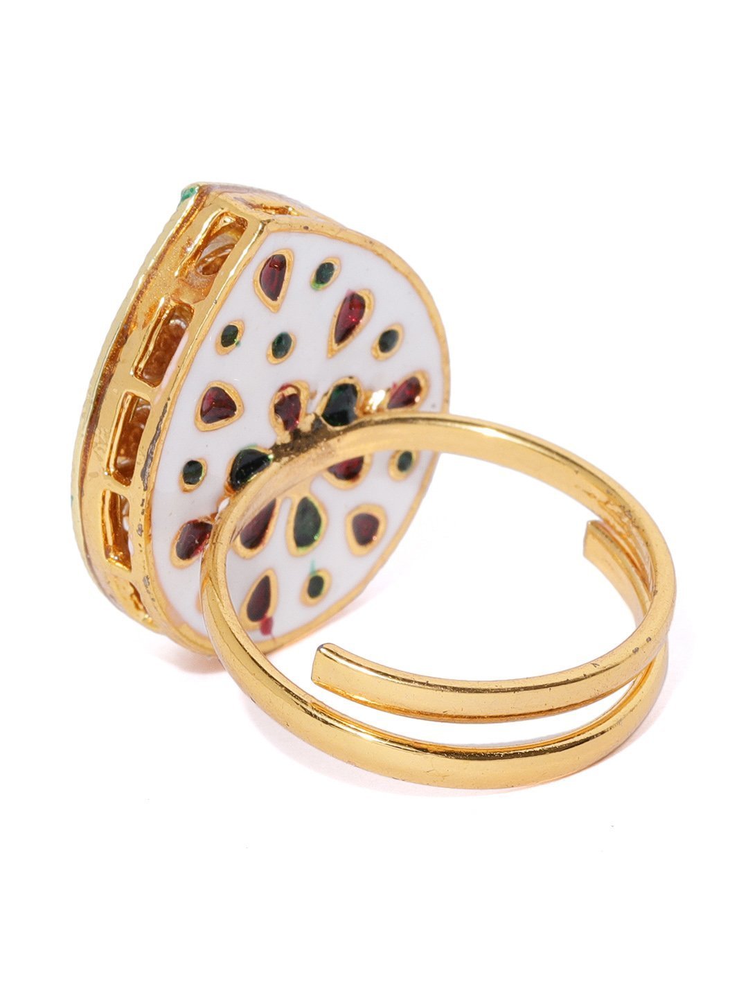 Women's Gold-Plated Kundan & Ruby Studded Adjustable Ring - Priyaasi