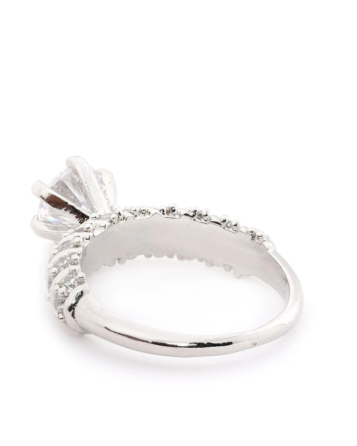 Women's Rhodium Plated AD and CZ Studded Off Silver Finger Ring - Priyaasi
