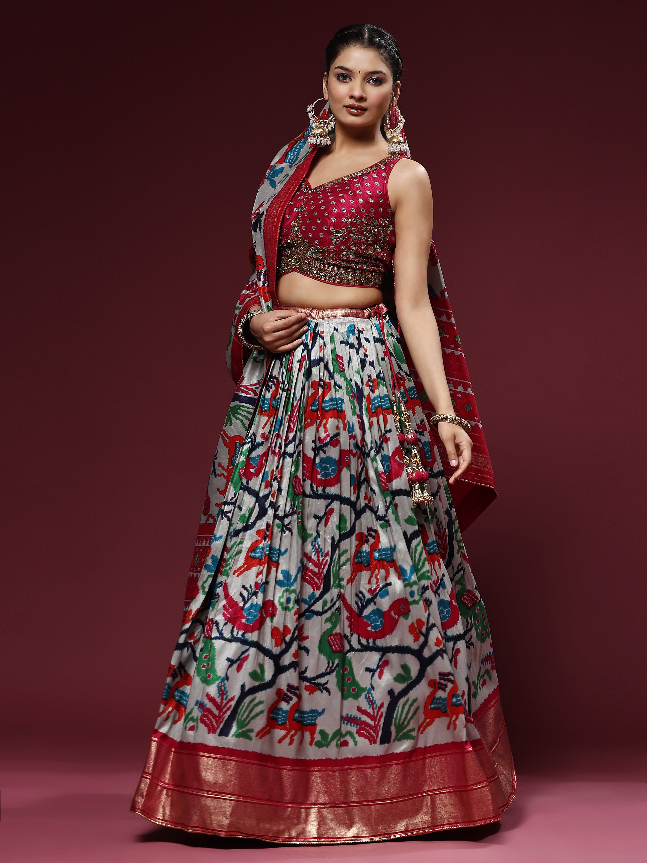 Women's  Embroidered Lehenga Blouse with waistbelt set- 4pc set