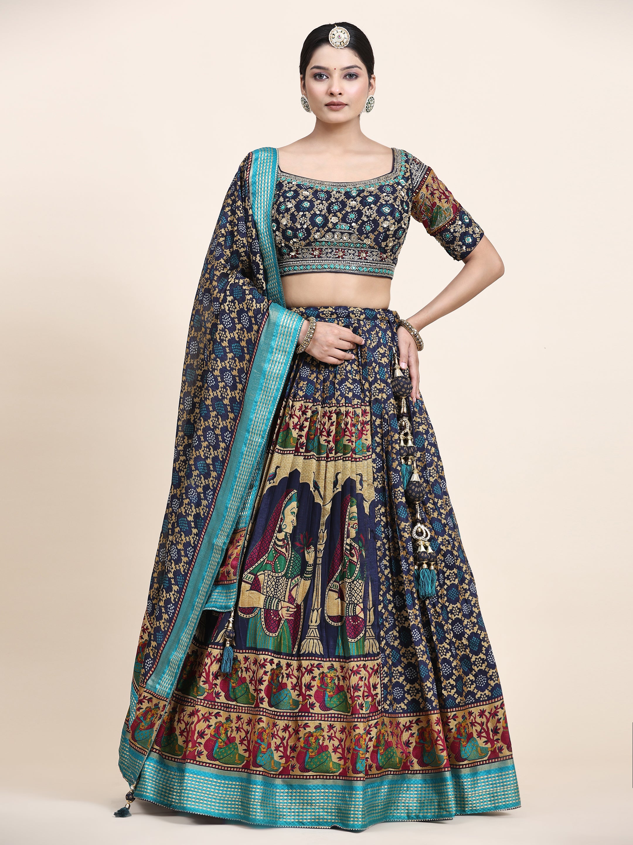 Women's  Embroidered Lehenga Blouse with waistbelt set- 4pc set