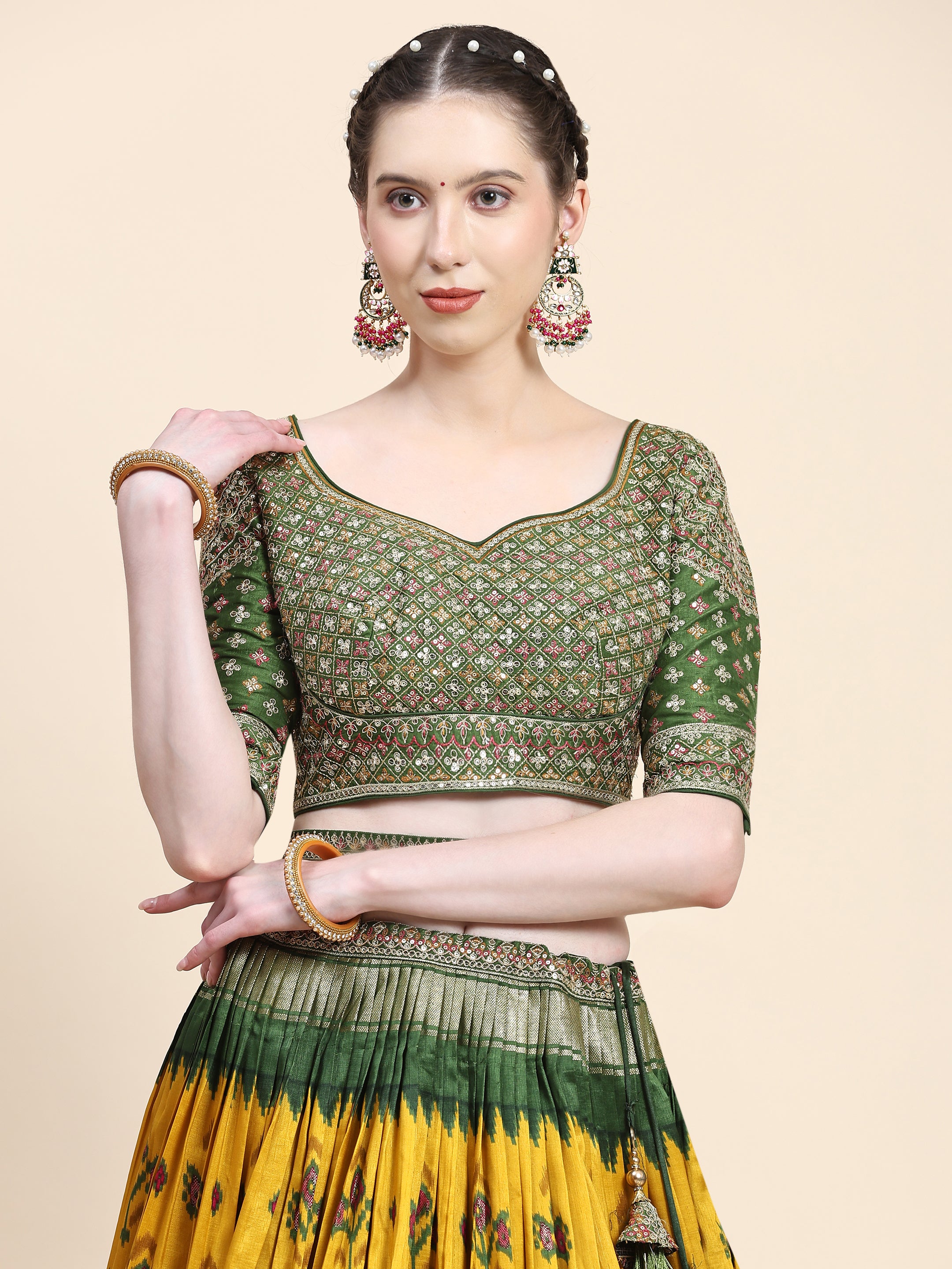 Women's  Embroidered Lehenga Blouse with waistbelt set- 4pc set - Phenav