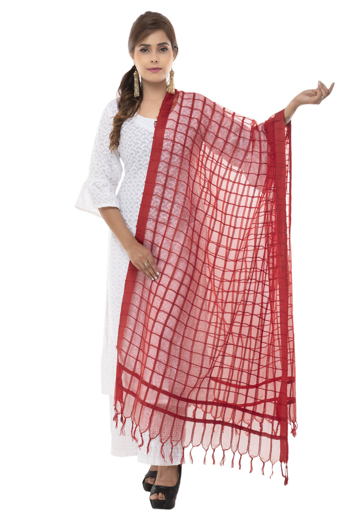 Women's Cotton Square Red Dupatta Mfd0039