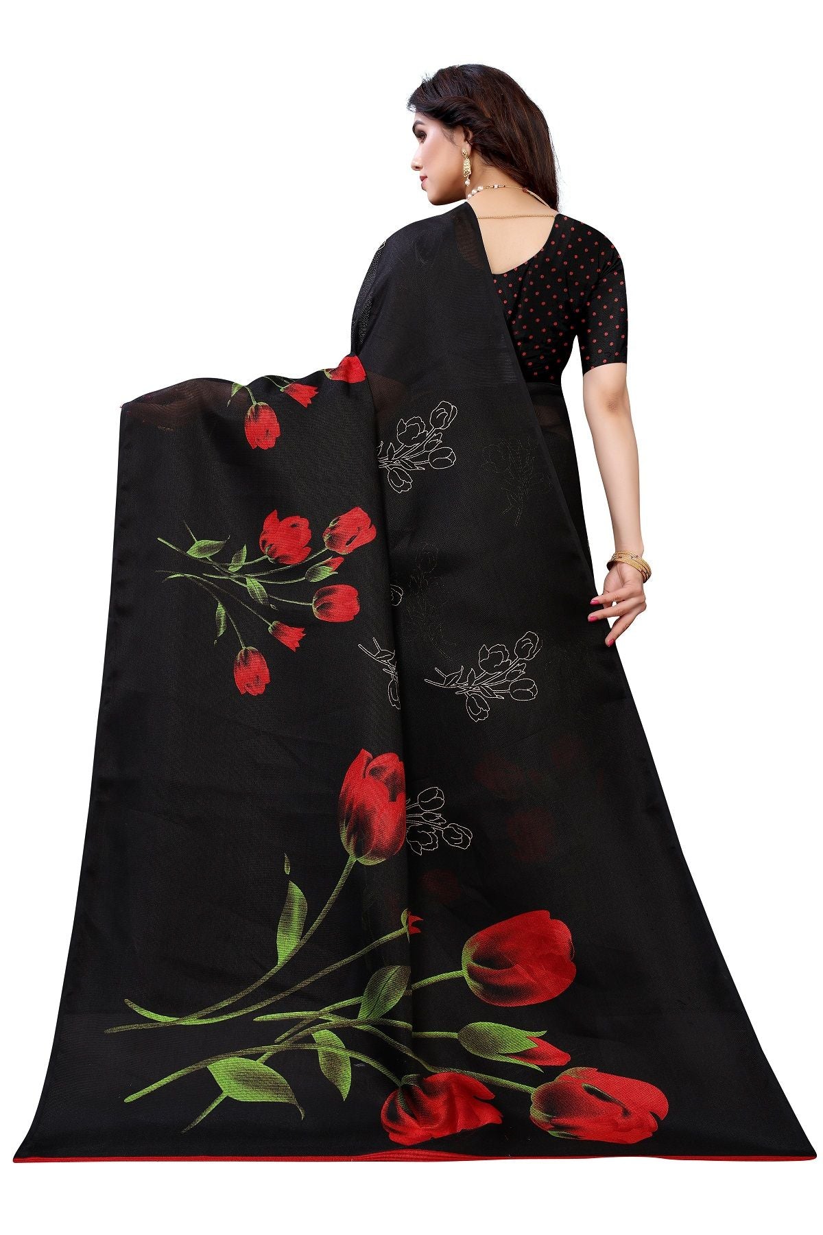 Women's Printed Jute Silk Elisa  Black Saree - Vamika