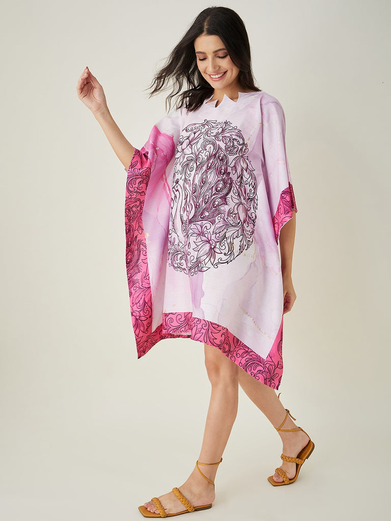 Women's Pink Tranquil Mandala Resort Kaftan with Back pin Tuck detailing