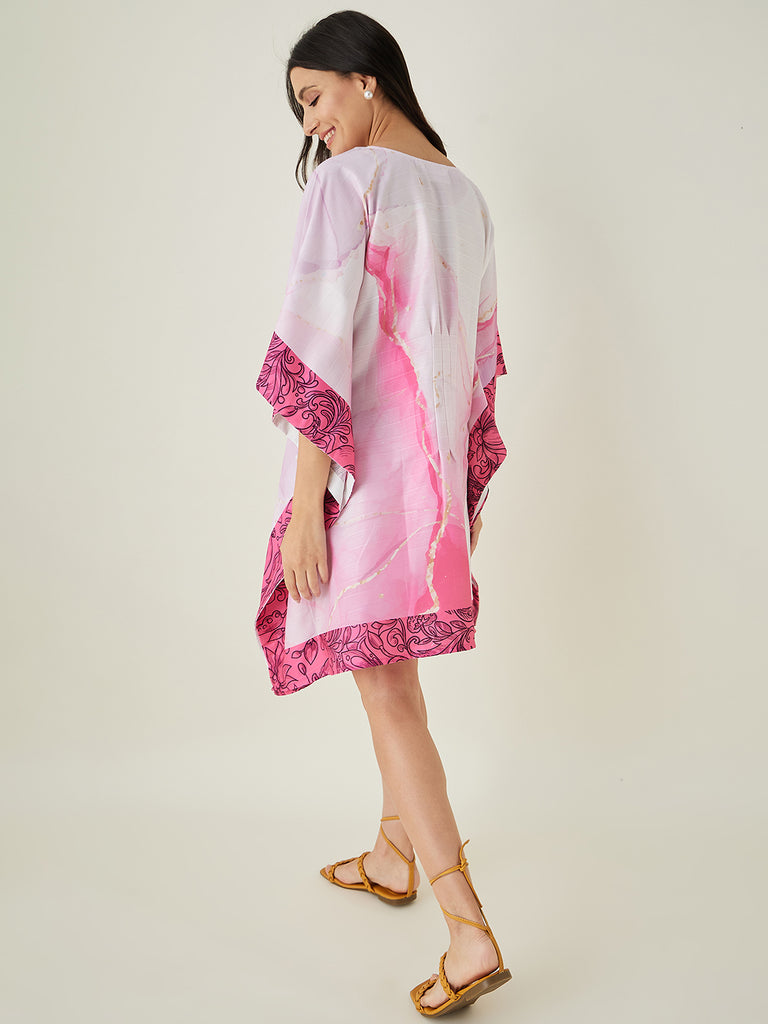 Women's Pink Tranquil Mandala Resort Kaftan with Back pin Tuck detailing