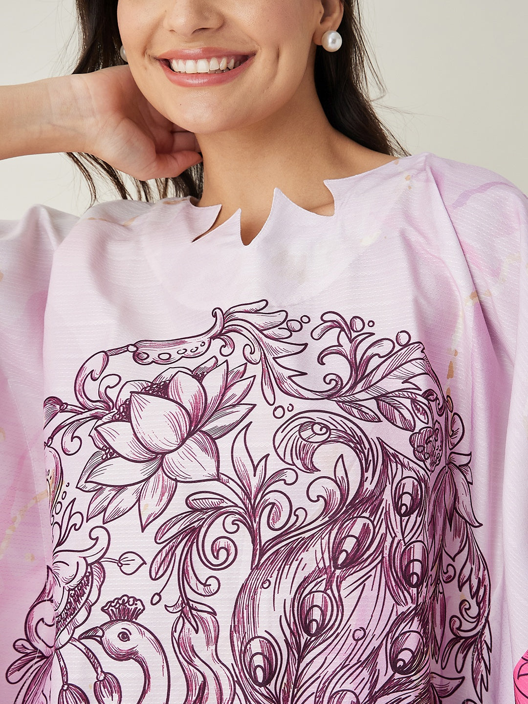 Women's Pink Tranquil Mandala Resort Kaftan with Back pin Tuck detailing - The Kaftan Company