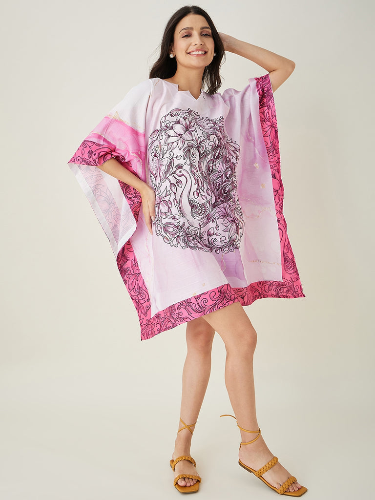 Women's Pink Tranquil Mandala Resort Kaftan with Back pin Tuck detailing