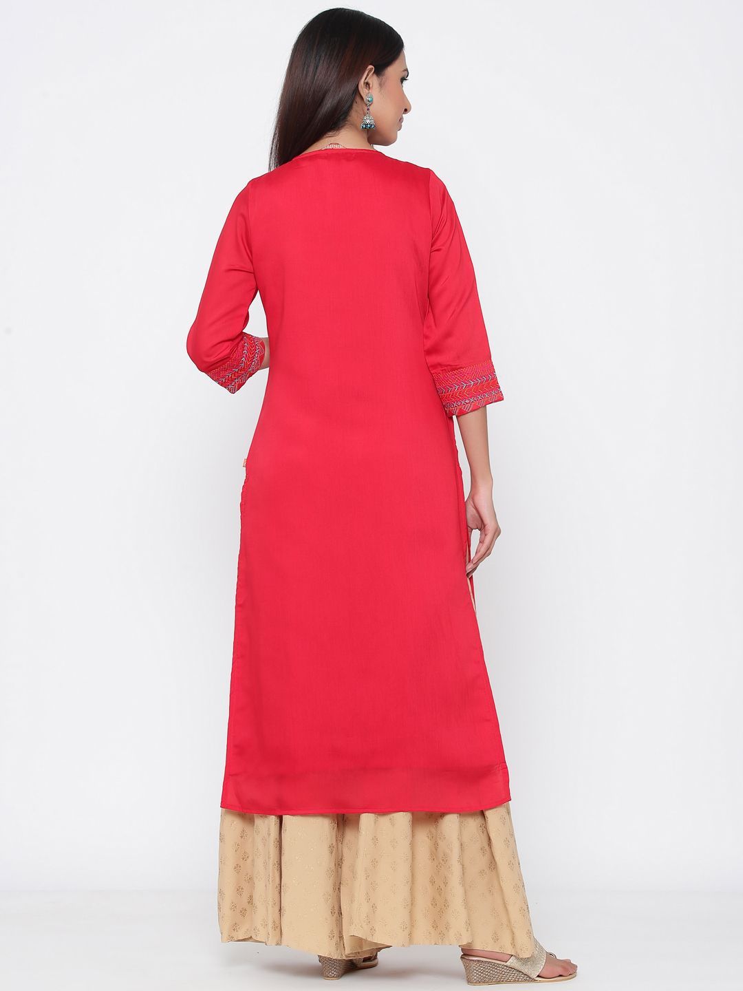 Women's Berryred Chanderi Silk Embroidered Straight Kurta - Juniper