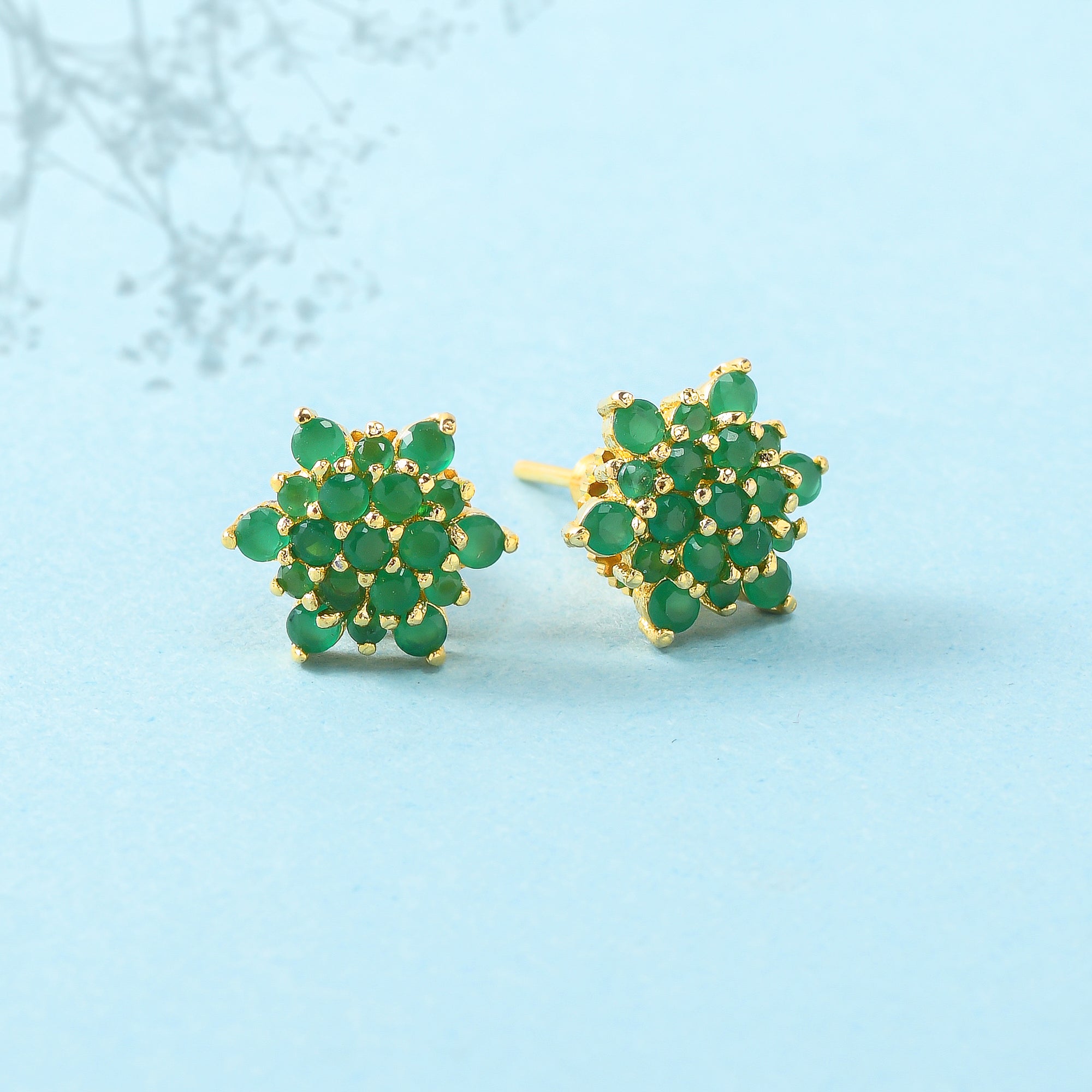 Women's Green Cluster Setting Zircons Stud Earrings - Voylla