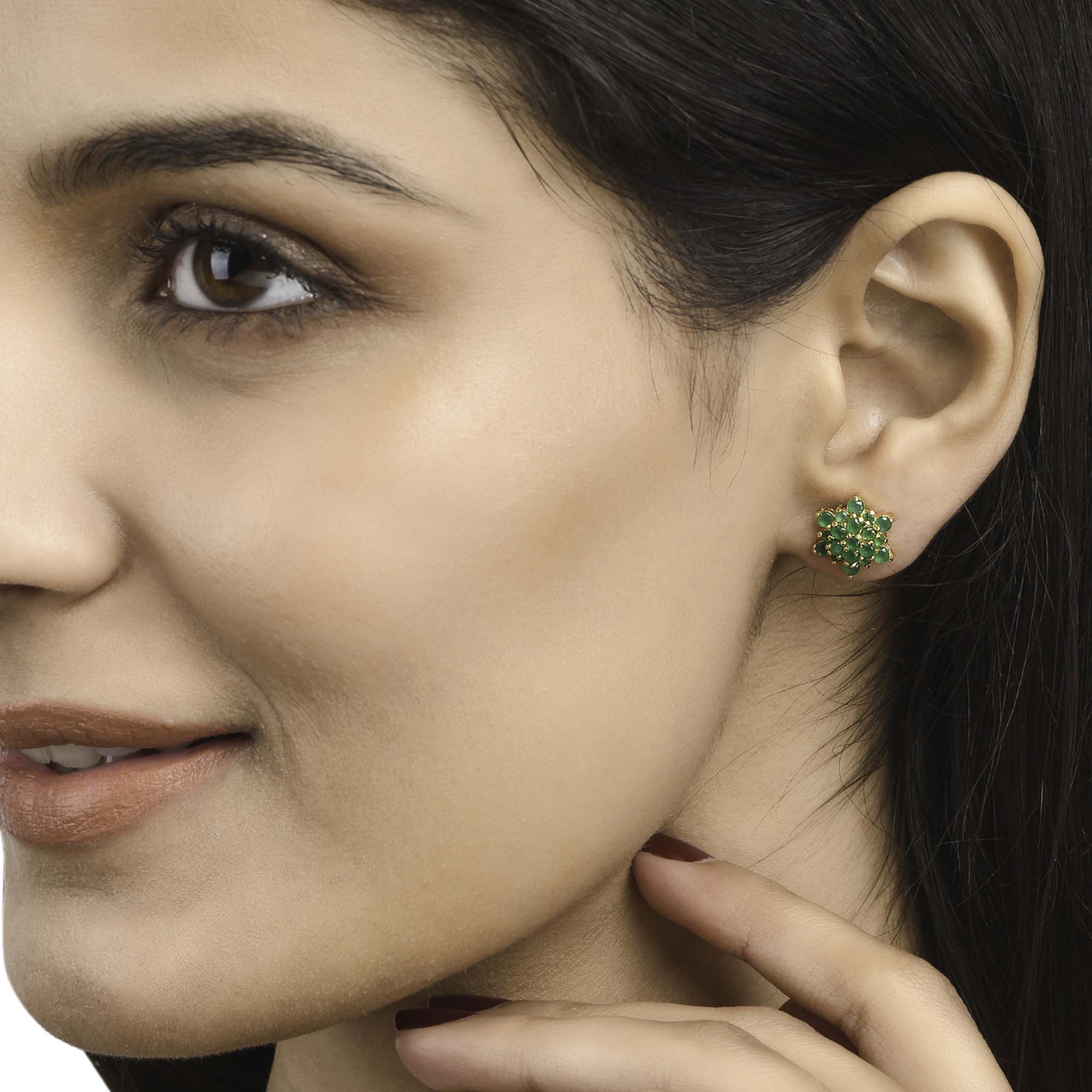 Women's Green Cluster Setting Zircons Stud Earrings - Voylla