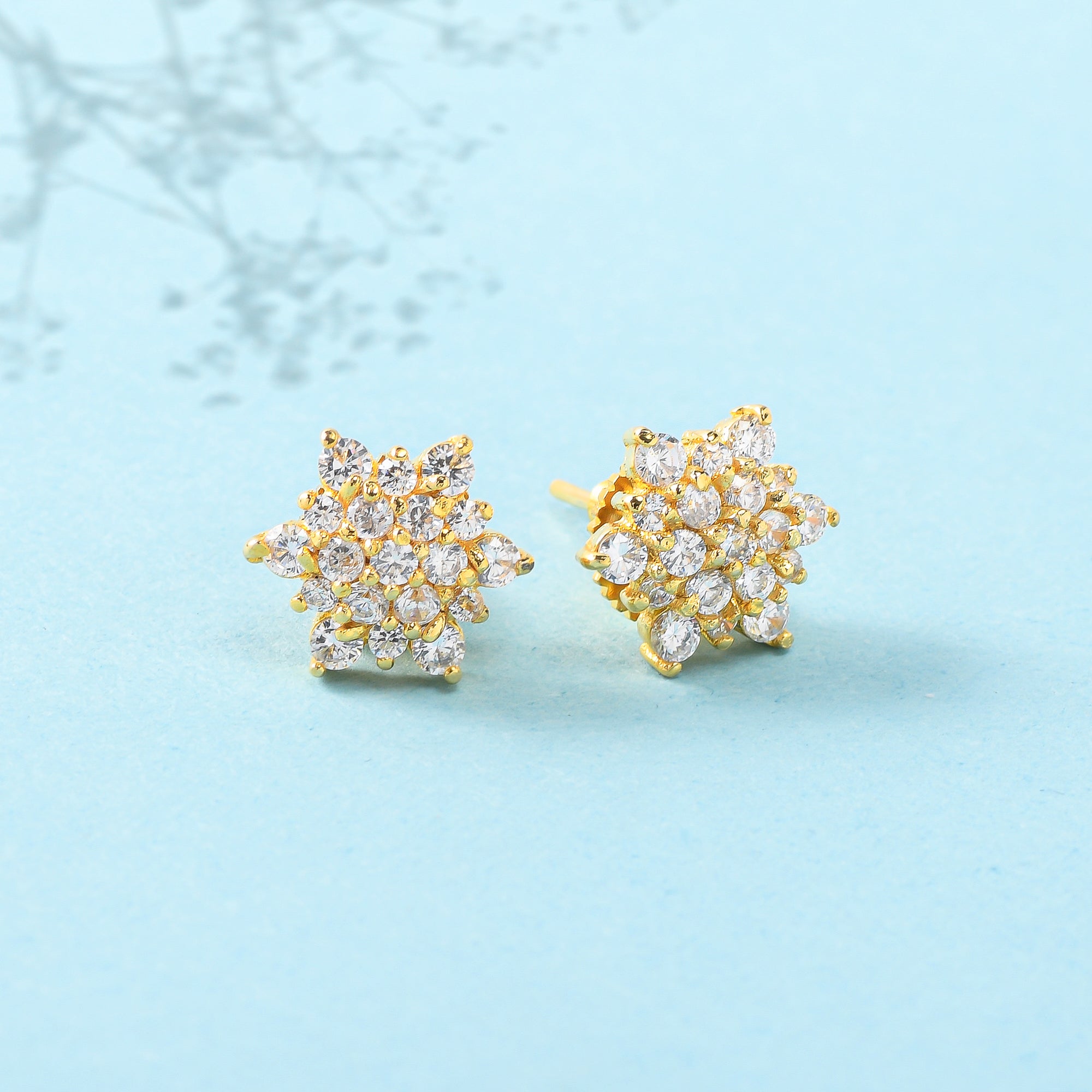 Women's White Zirconia Gems Floral Stud Earrings - Voylla