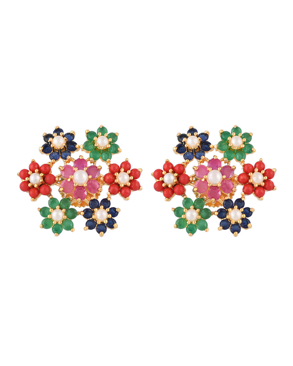 Women's Multicoloured Zircons Floral Stud Earrings - Voylla