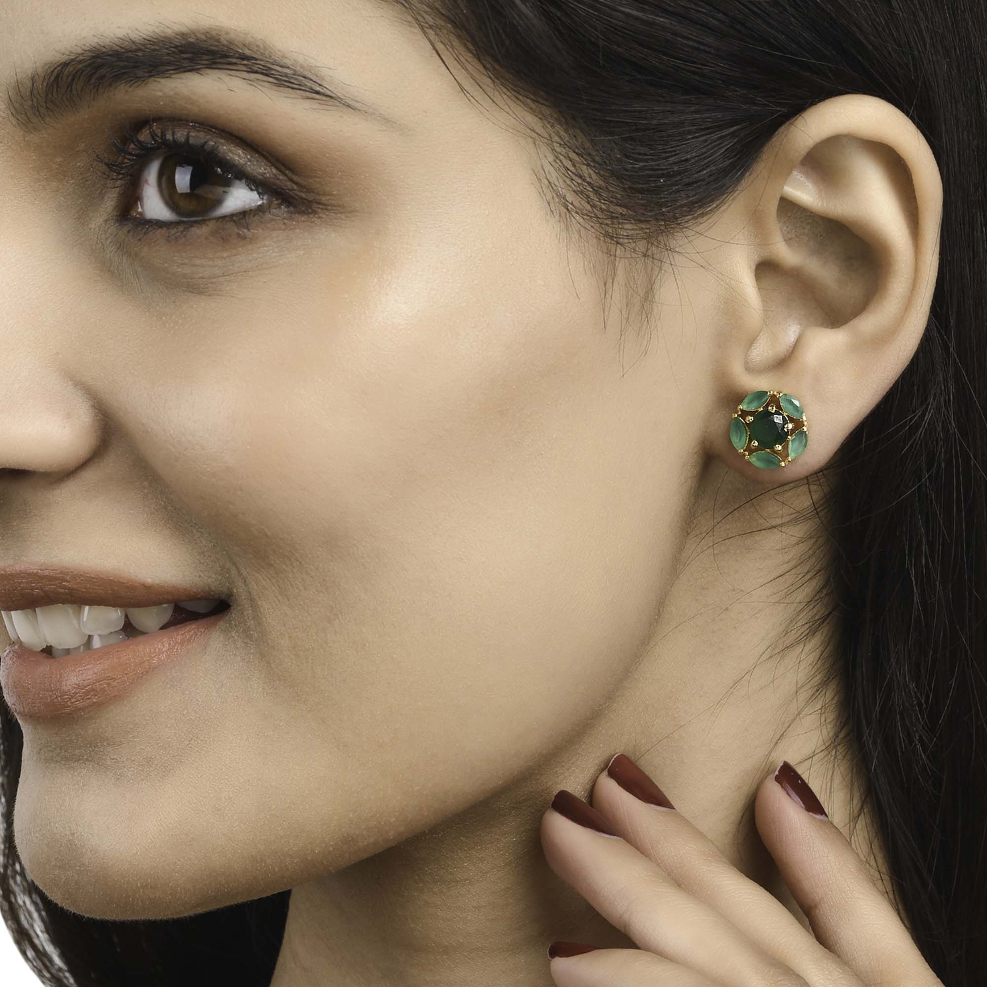 Women's Round Cut Green Zirconia Gem Stud Earrings - Voylla
