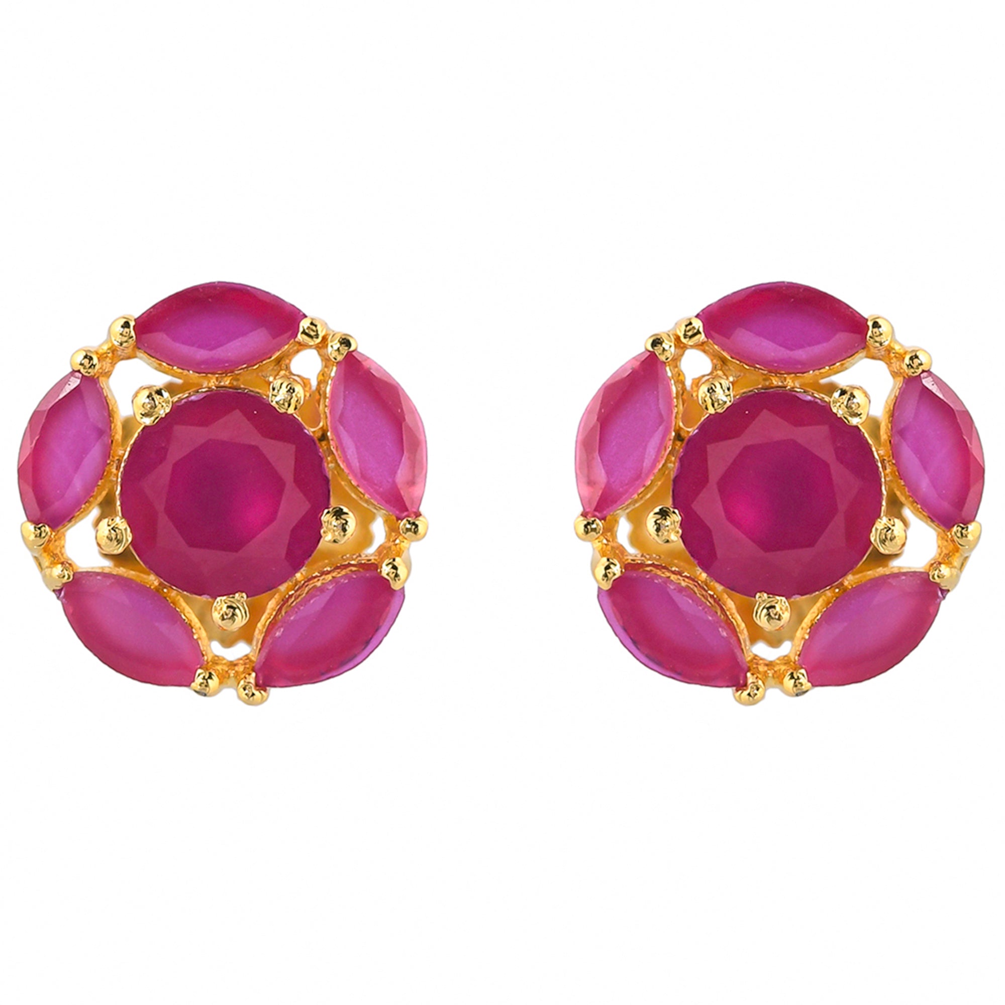 Women's Pink Round Cut Cz Gems Stud Earrings - Voylla
