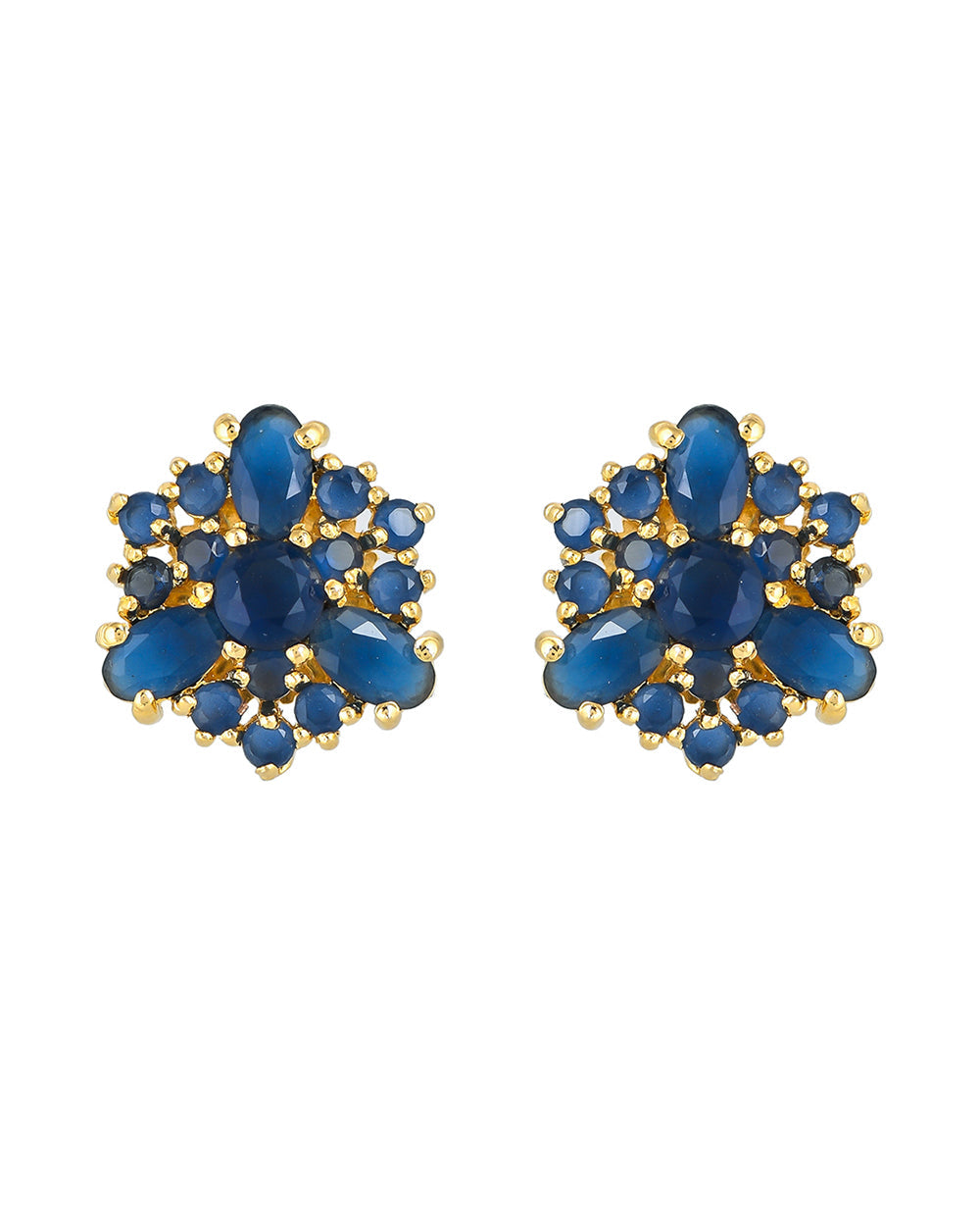 Women's Blue Cluster Setting Cz Floral Stud Earrings - Voylla