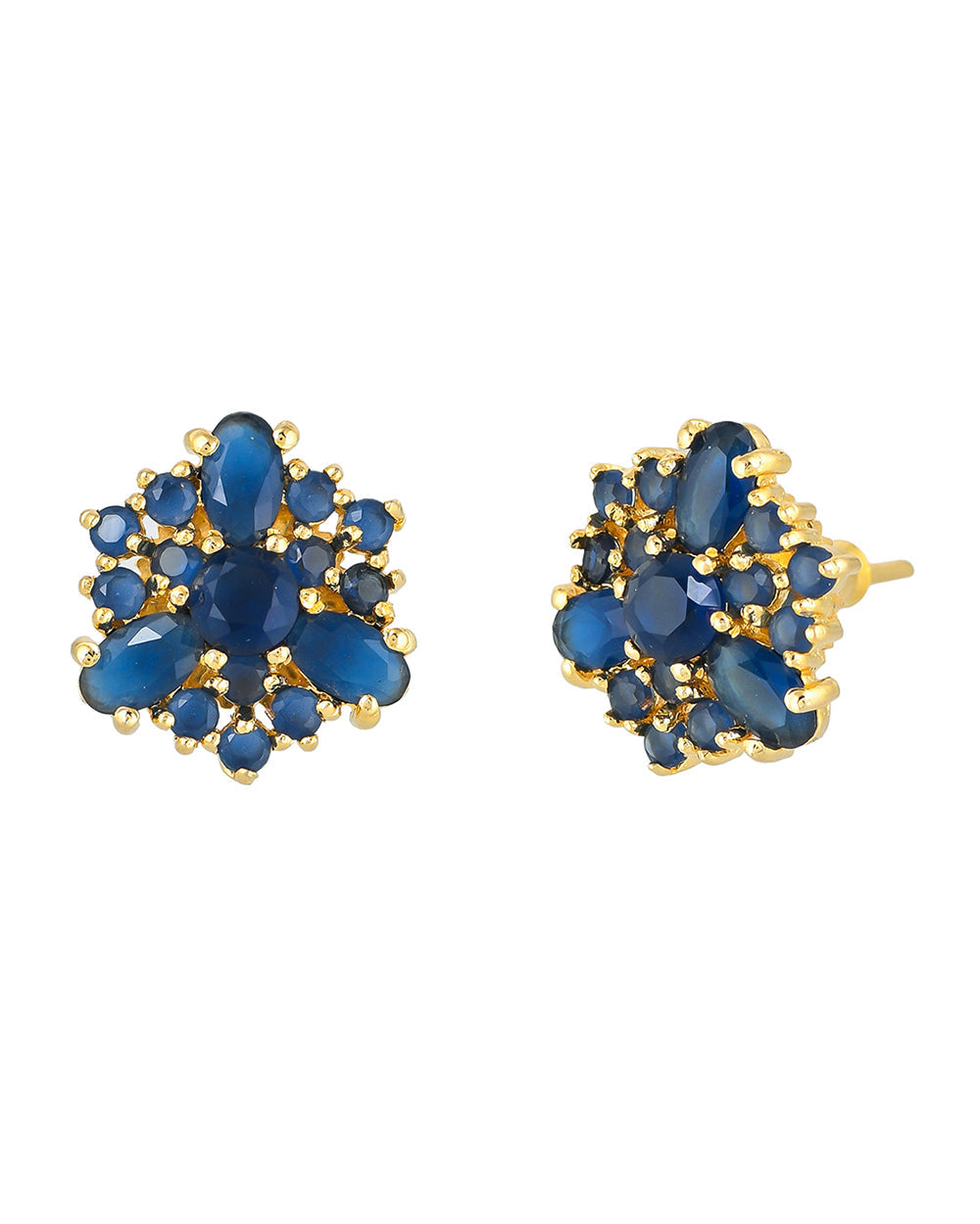 Women's Blue Cluster Setting Cz Floral Stud Earrings - Voylla