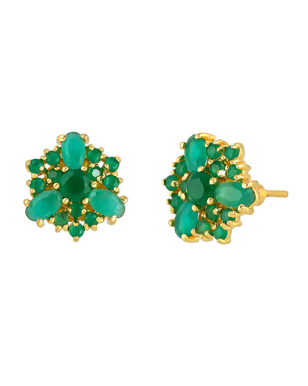 Women's Tiny Green Cz Gems Round Stud Earrings - Voylla