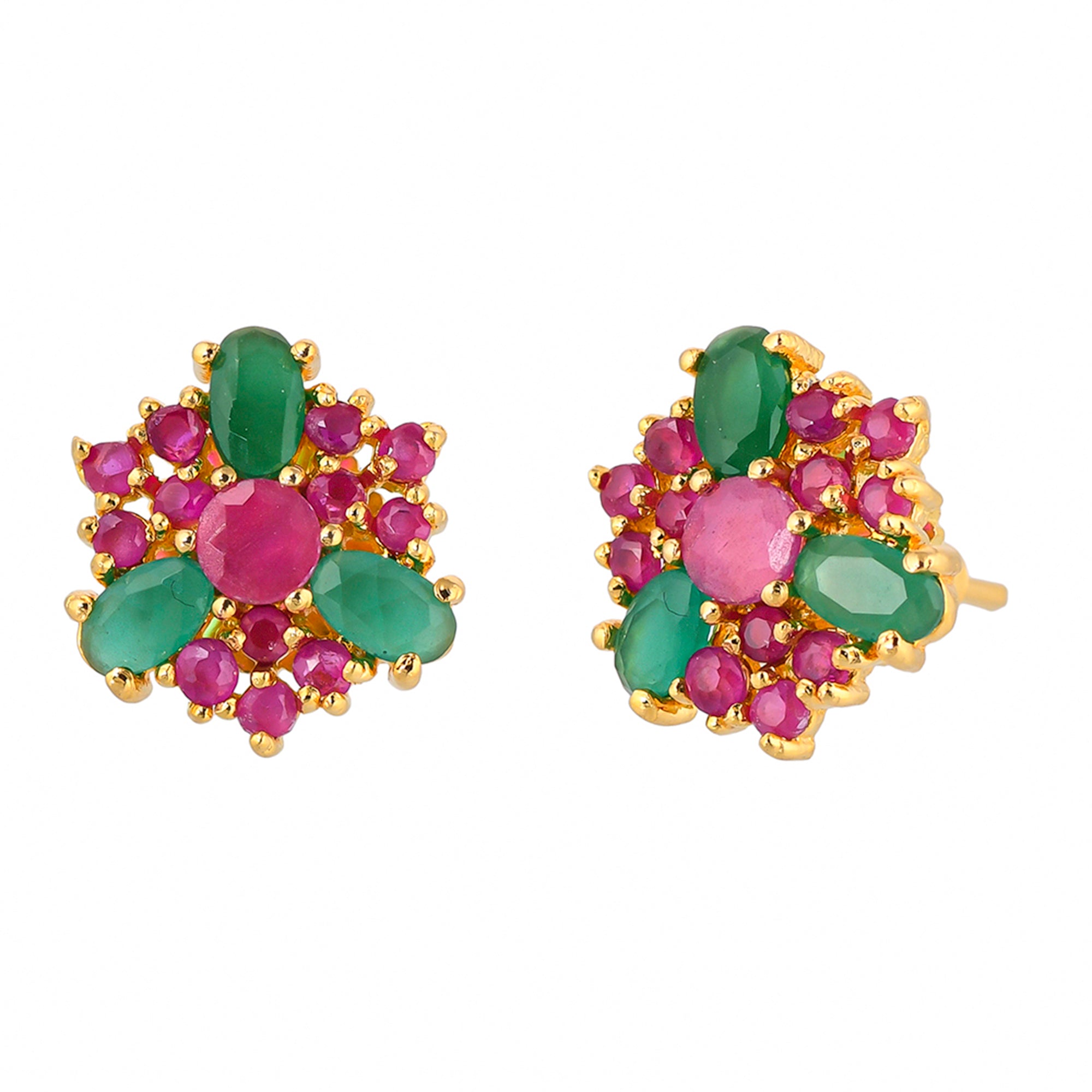 Women's Cluster Setting Green And Red Cz Stud Earrings - Voylla