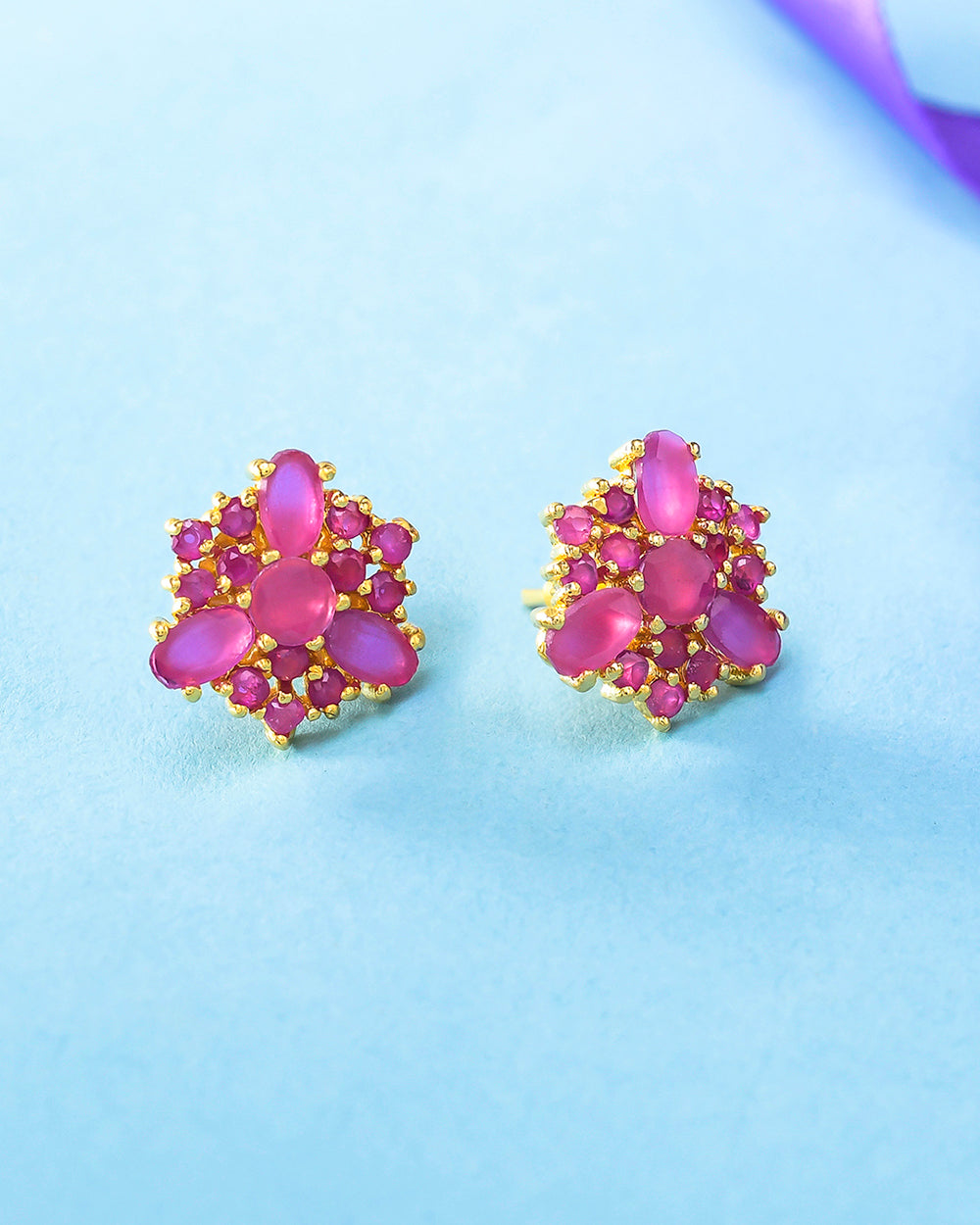 Women's Pink Cluster Setting Tiny Stud Earrings - Voylla