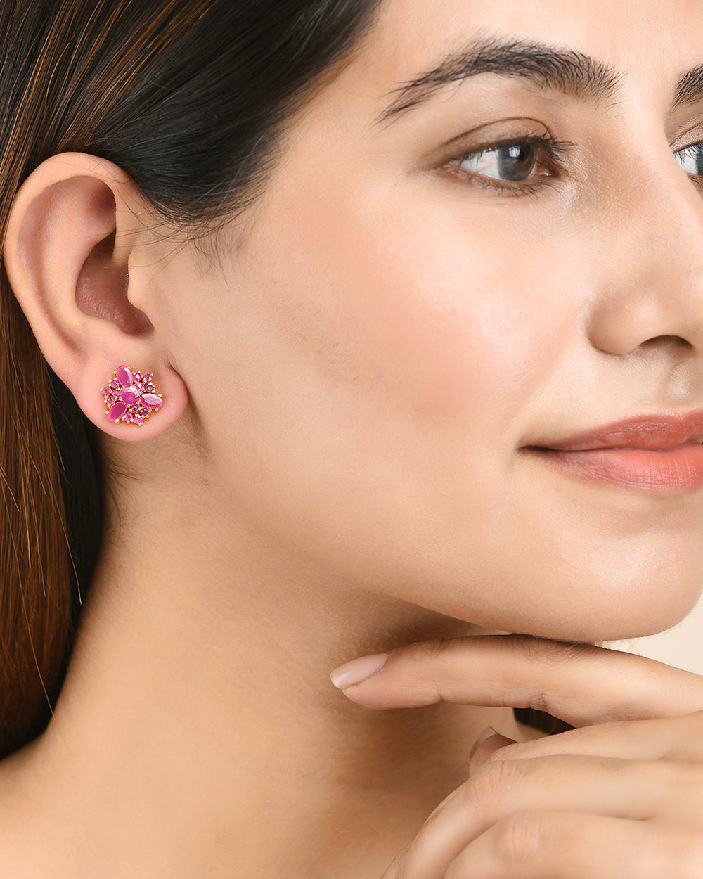 Women's Pink Cluster Setting Tiny Stud Earrings - Voylla