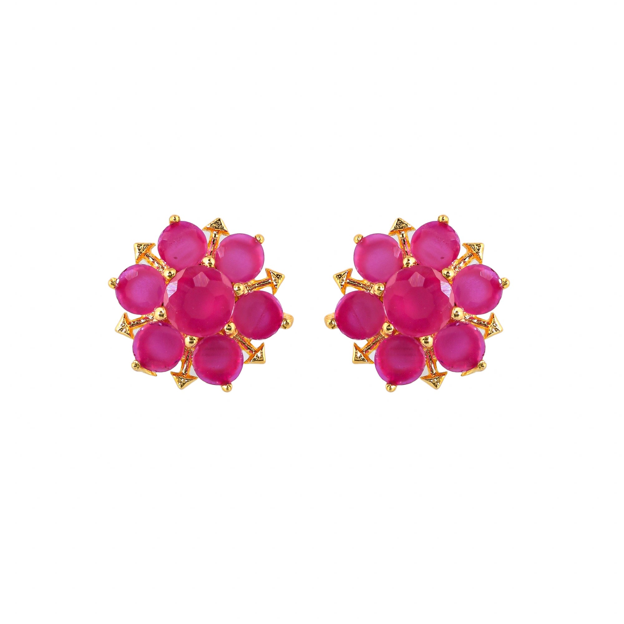 Women's Pink Round Cut Zircon Gems Stud Earrings - Voylla