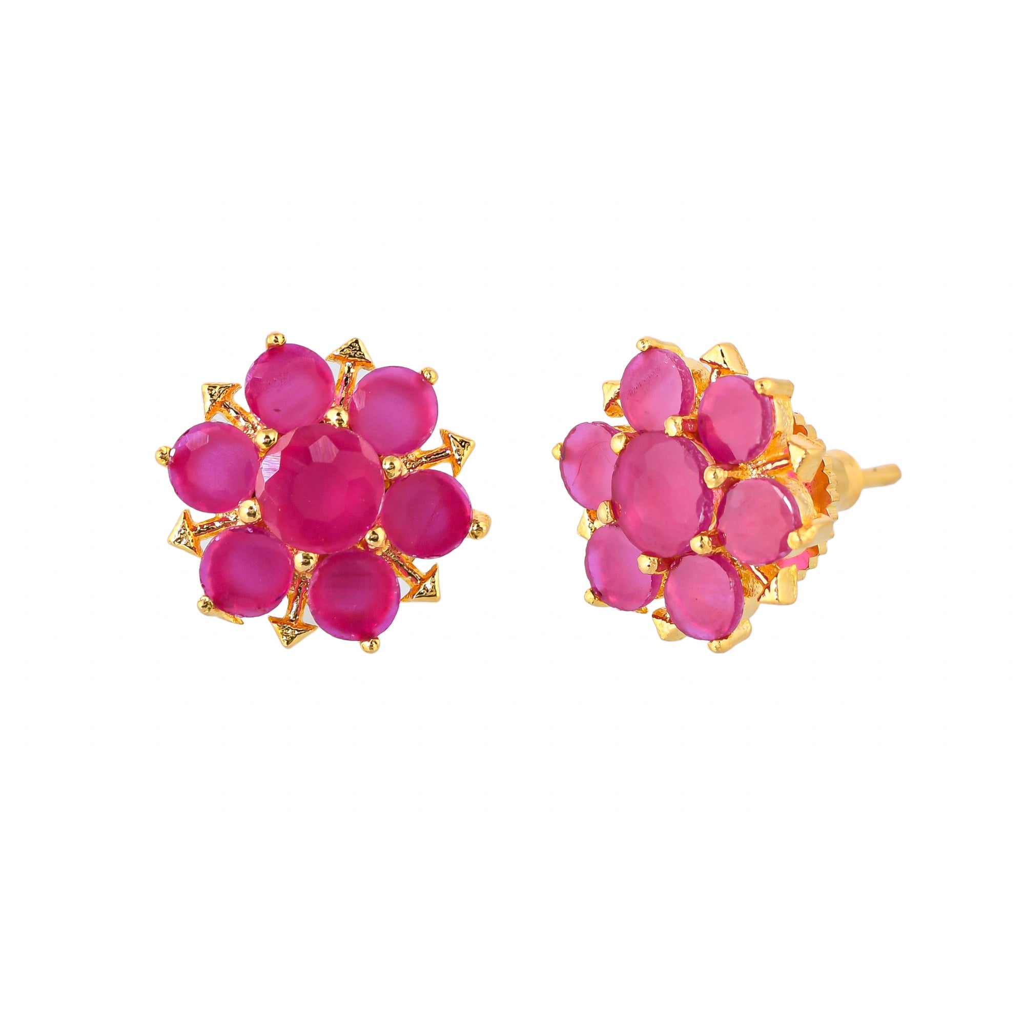 Women's Pink Round Cut Zircon Gems Stud Earrings - Voylla
