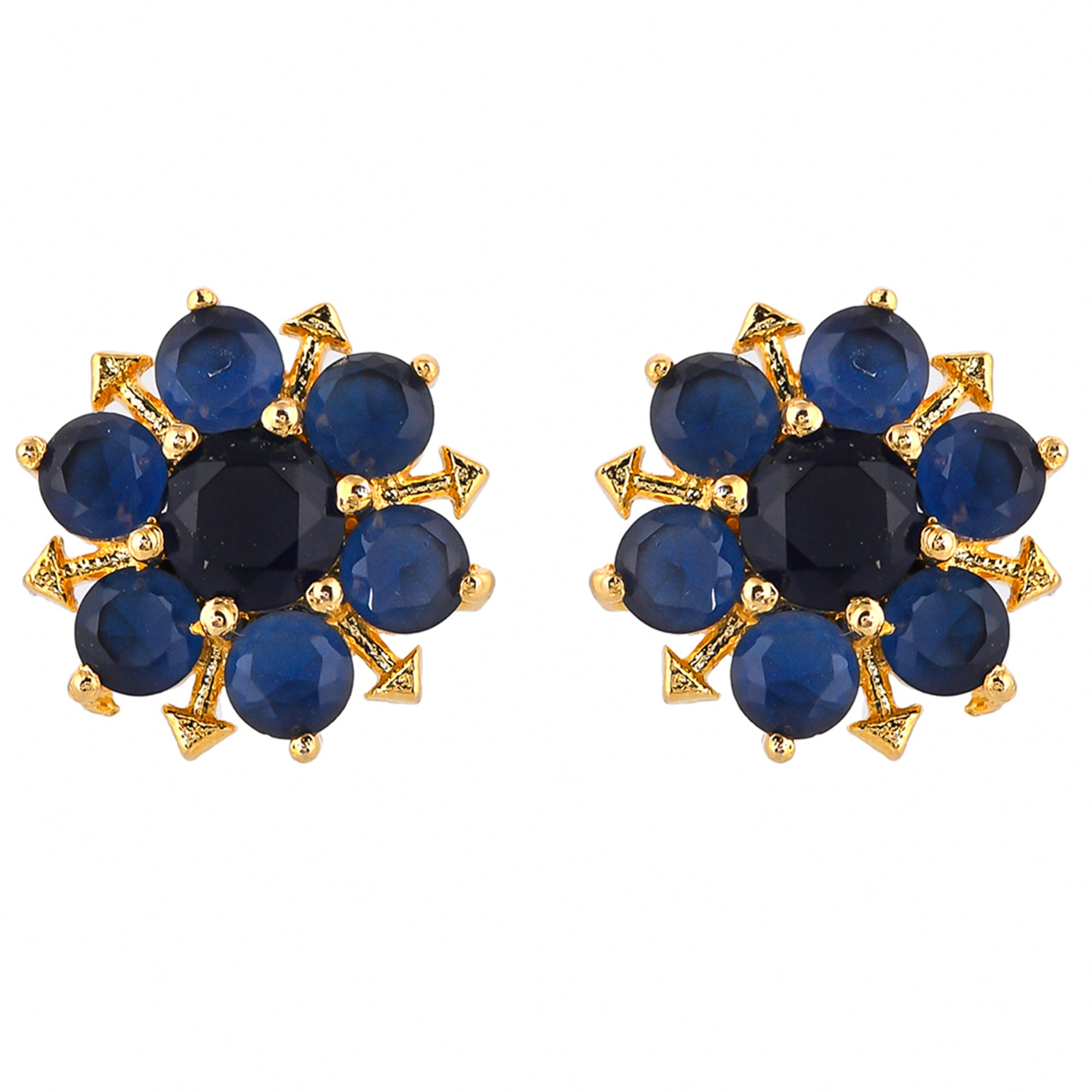 Women's Spokes Blue Cz Gold Plated Stud Earrings - Voylla