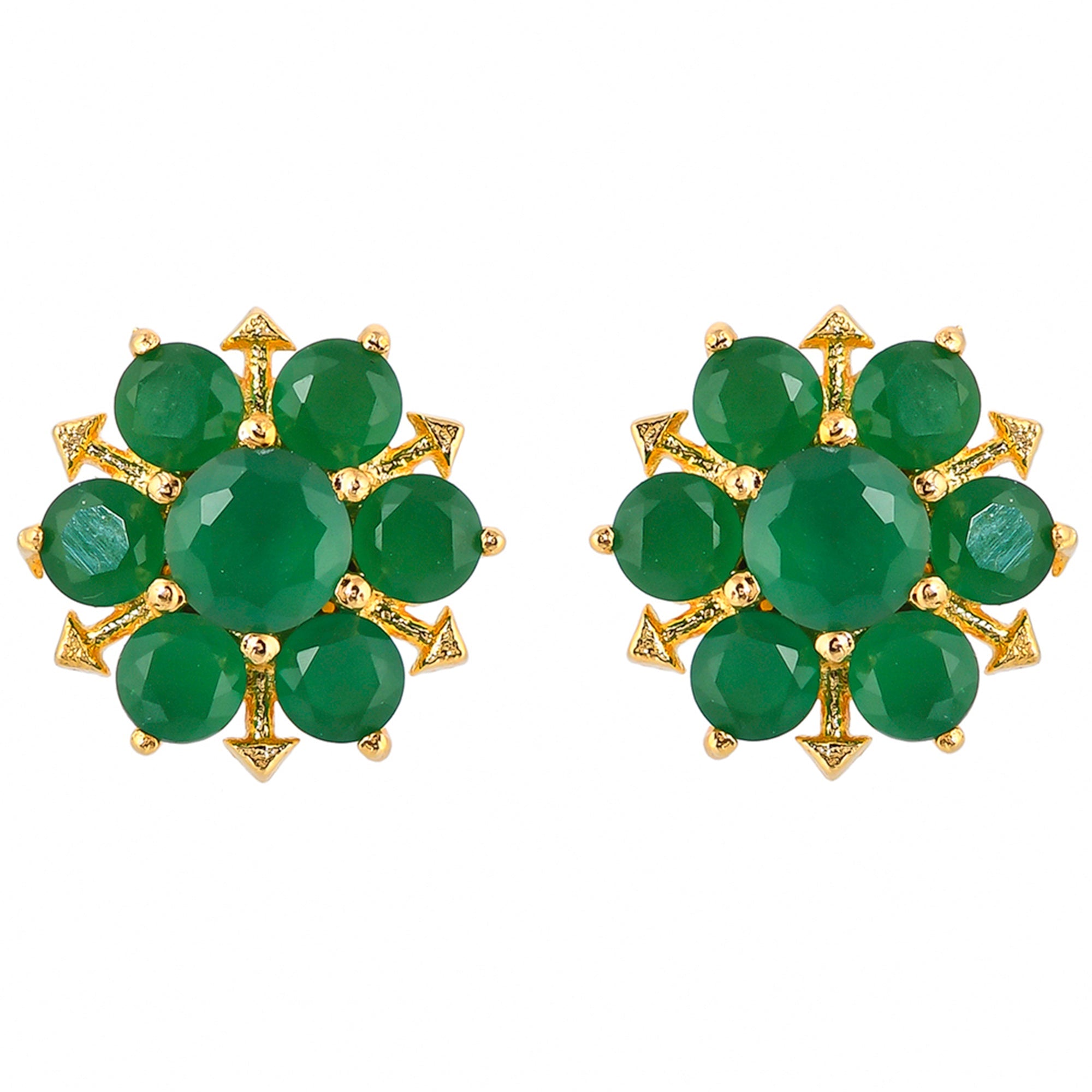 Women's Green Round Cut Cz Stud Earrings - Voylla